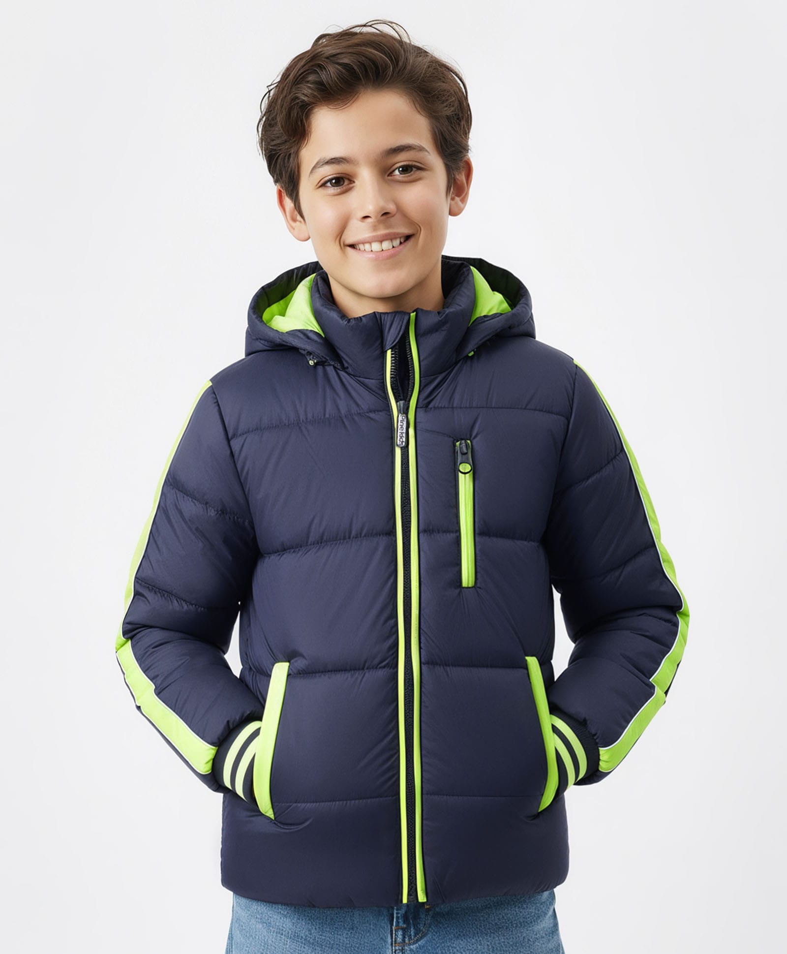 Pine Kids Woven Full Sleeves Solid Hooded Padded Jacket - Navy Blue-picture-34