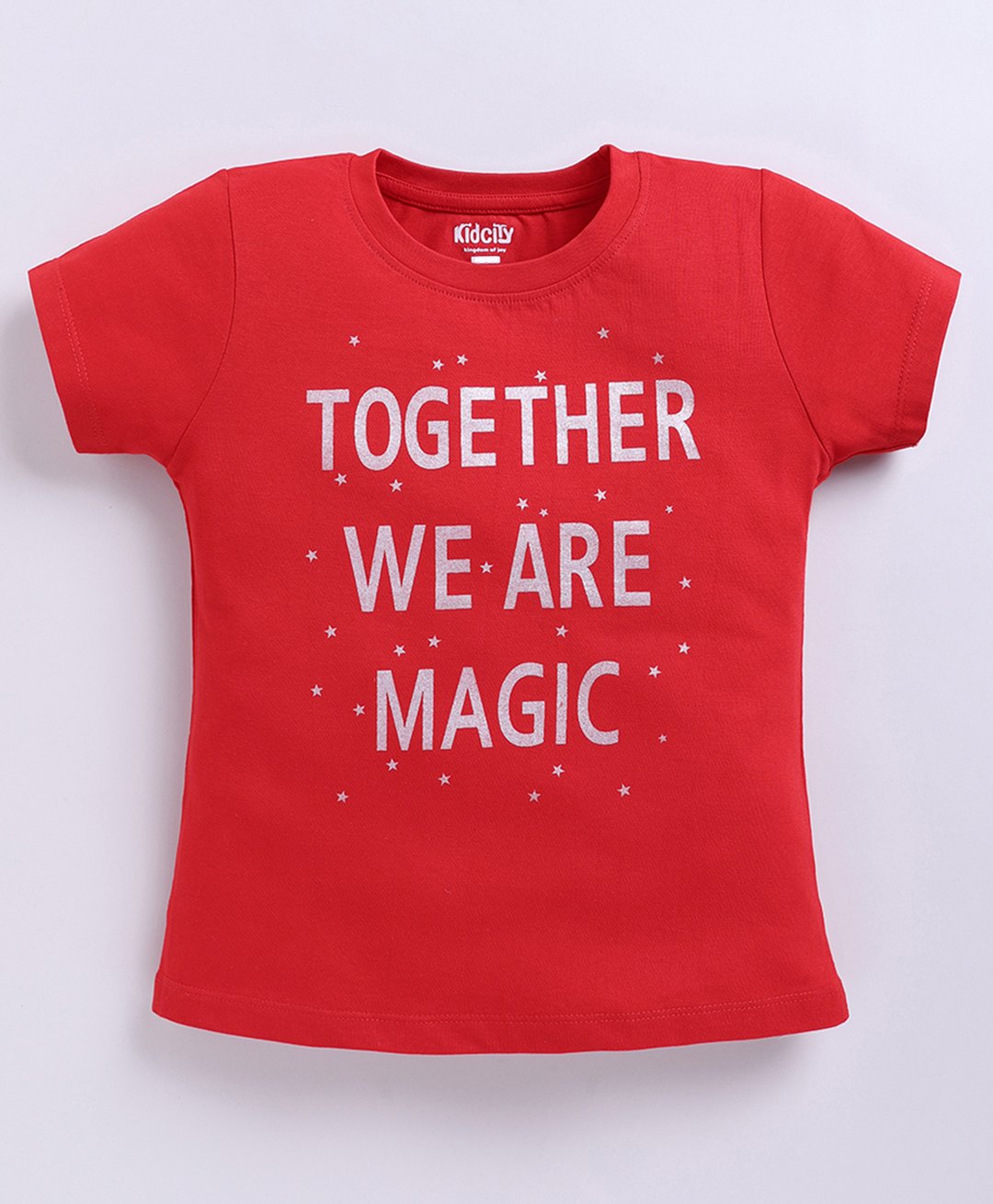 Kidcity Cotton Knit Half Sleeves Together We Are Magic Text Printed Top - Red-picture-16