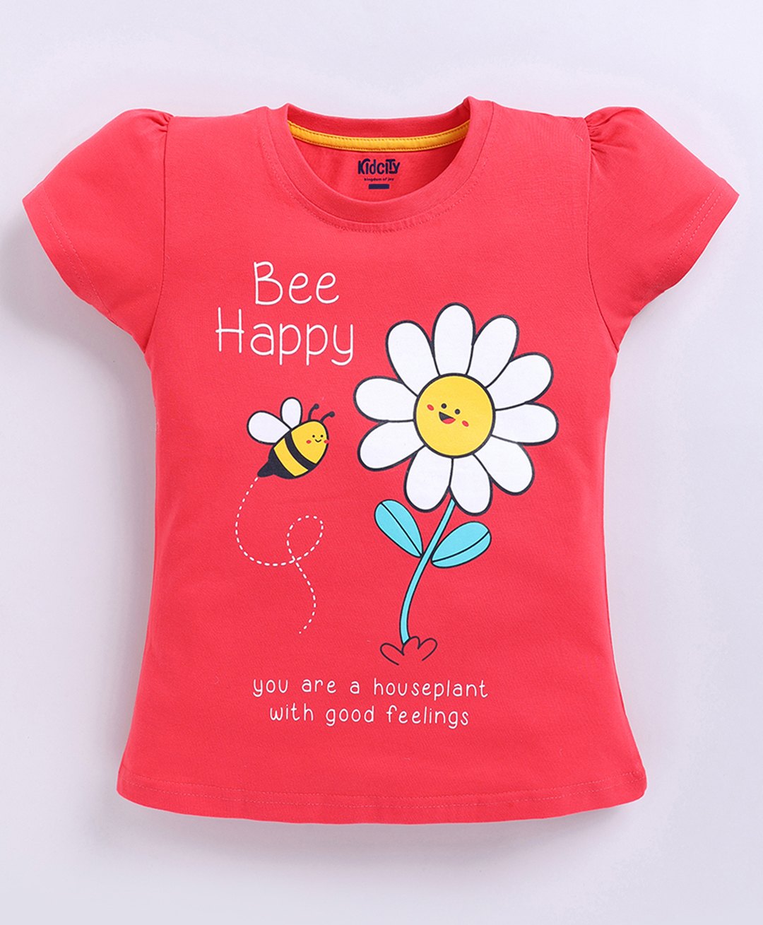 Kidcity Cotton Sinker Knit Half Sleeves Floral Printed Top - Peach-picture-31