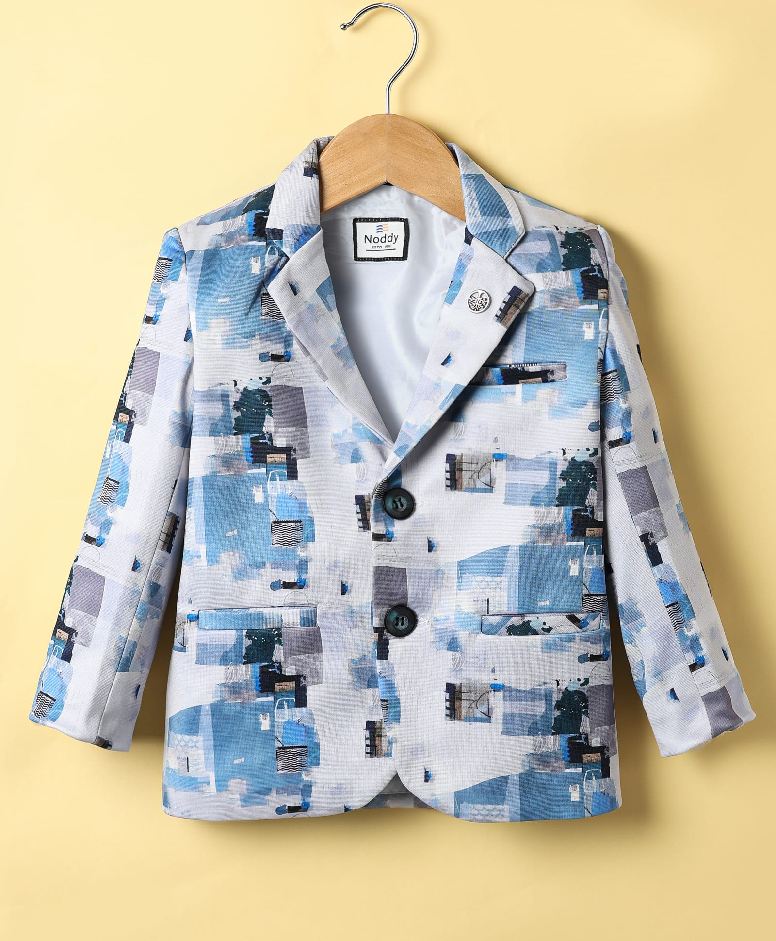 Noddy Full Sleeves Abstract Printed Blazer - Turquoise-picture-26