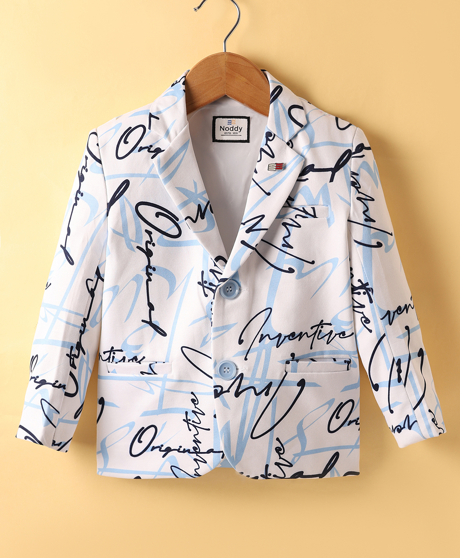 Noddy Full Sleeves Original Text Printed Blazer - Light Blue-image-12
