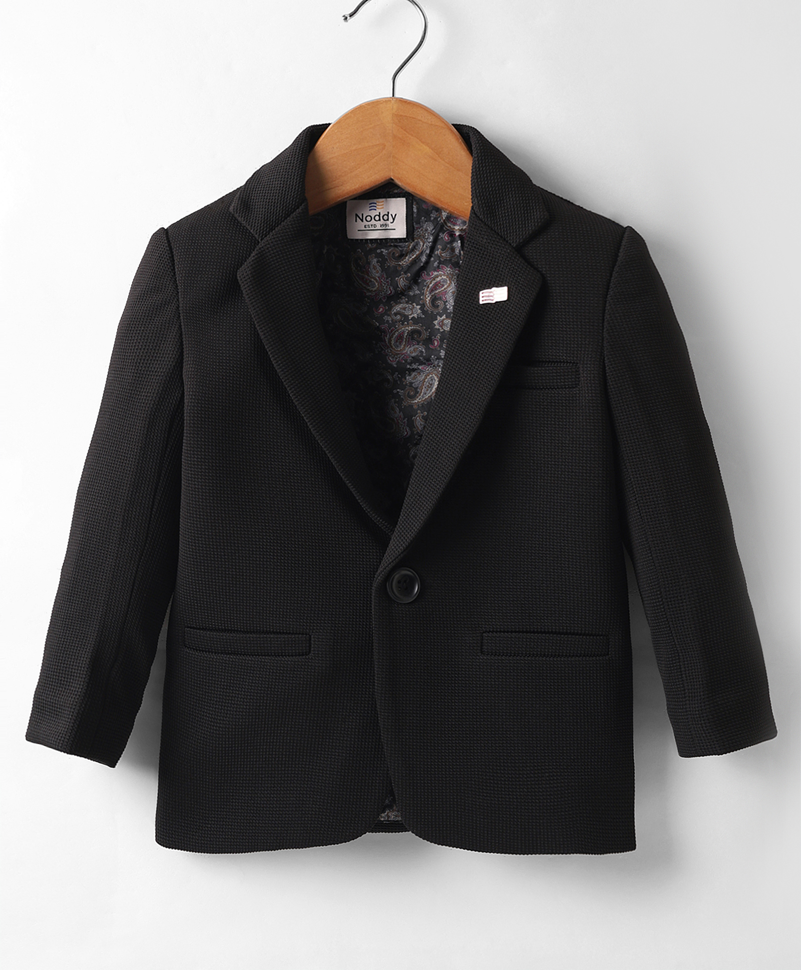 Noddy Full Sleeves Textured Blazer With Inner Fleece Lining - Black-image-27