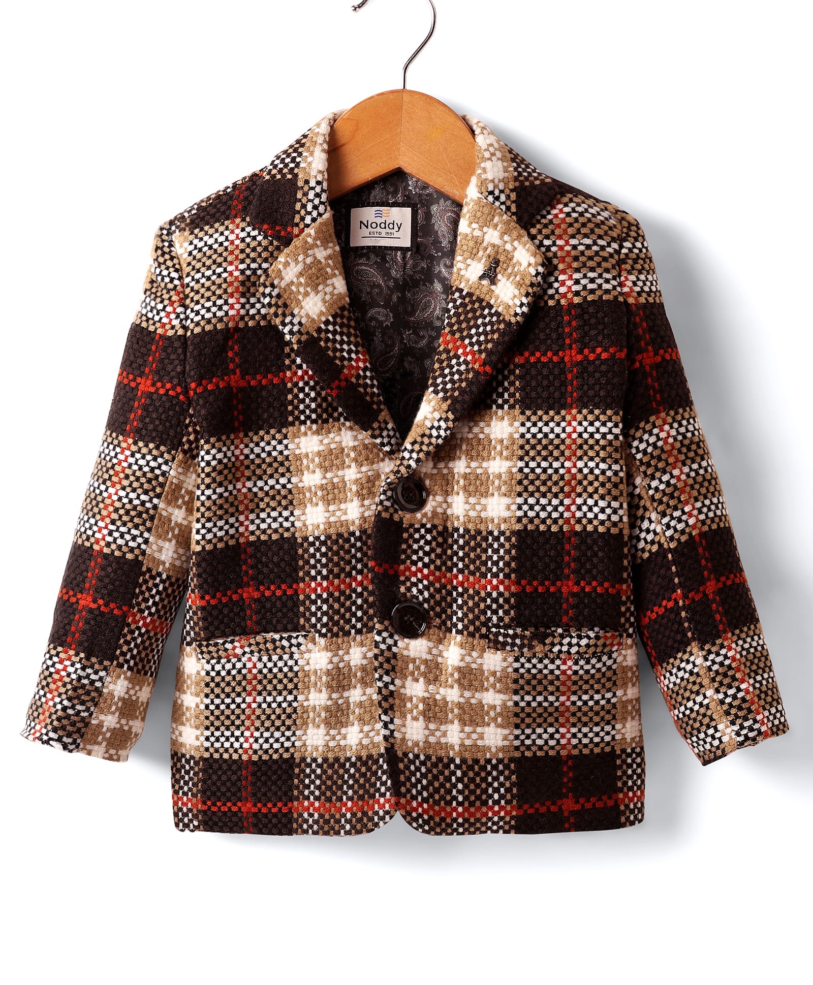 Noddy Full Sleeves Checked Textured Blazer - Khaki-picture-12