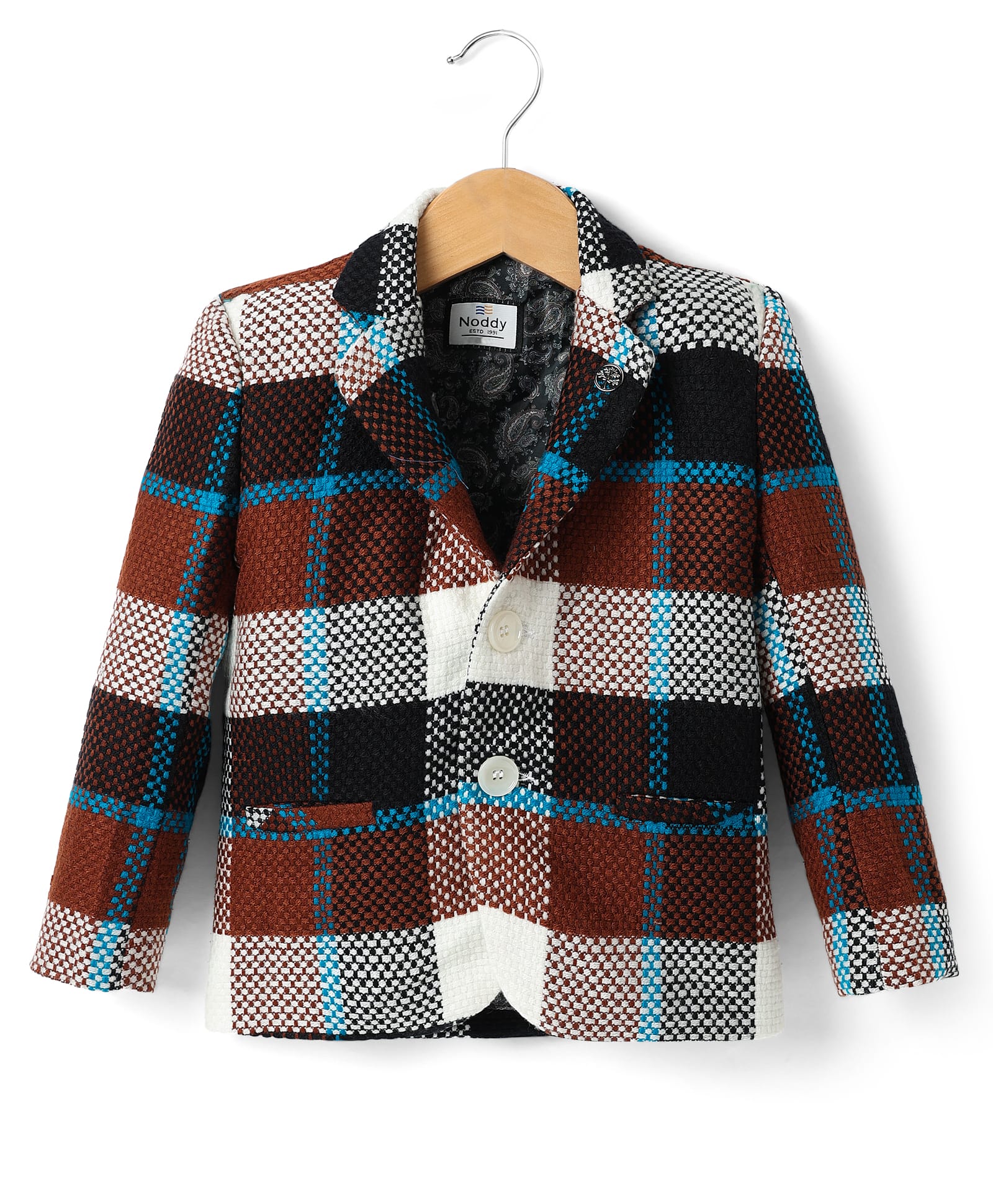 Noddy Full Sleeves Checked Textured Blazer - Rust-picture-13