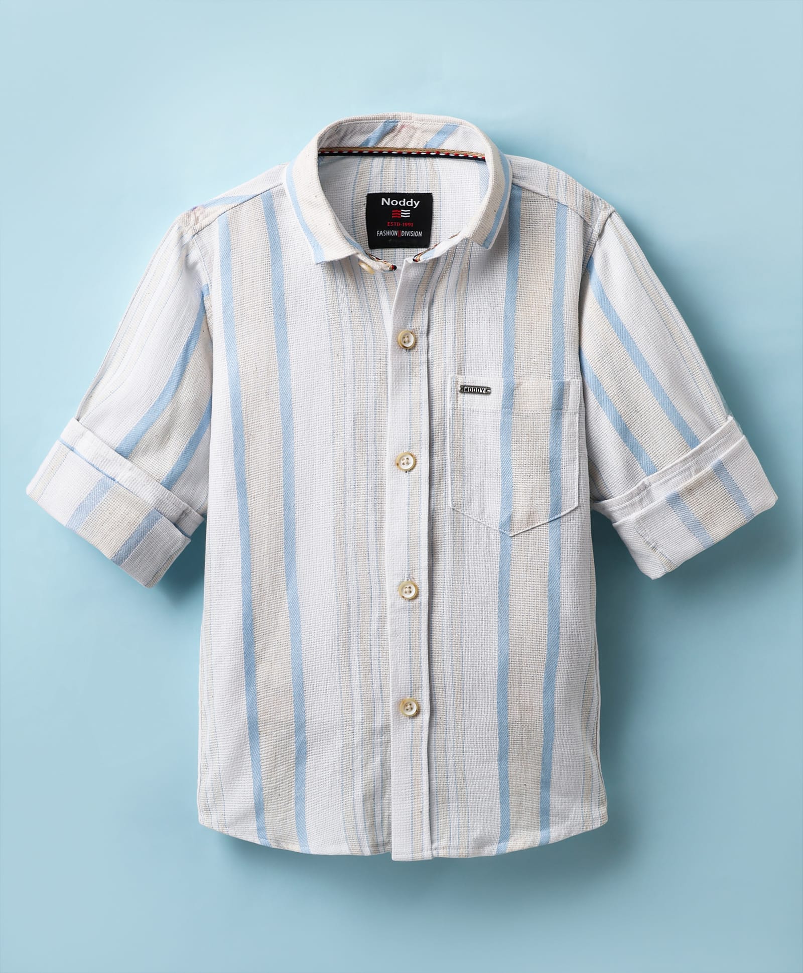 Noddy Cotton Full Sleeves Striped Shirt - Light Blue-picture-14