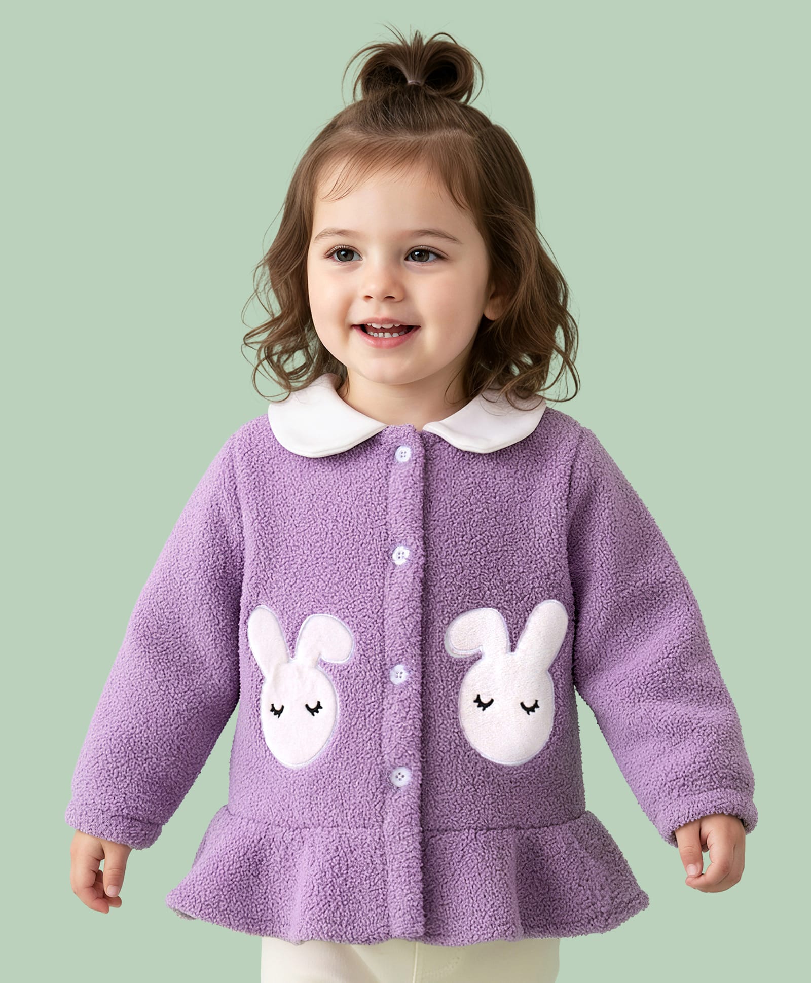 Mark & Mia Full Sleeves Peter Pan Collar Fur Winter Jacket With Bunny Patch - Lavender-picture-26
