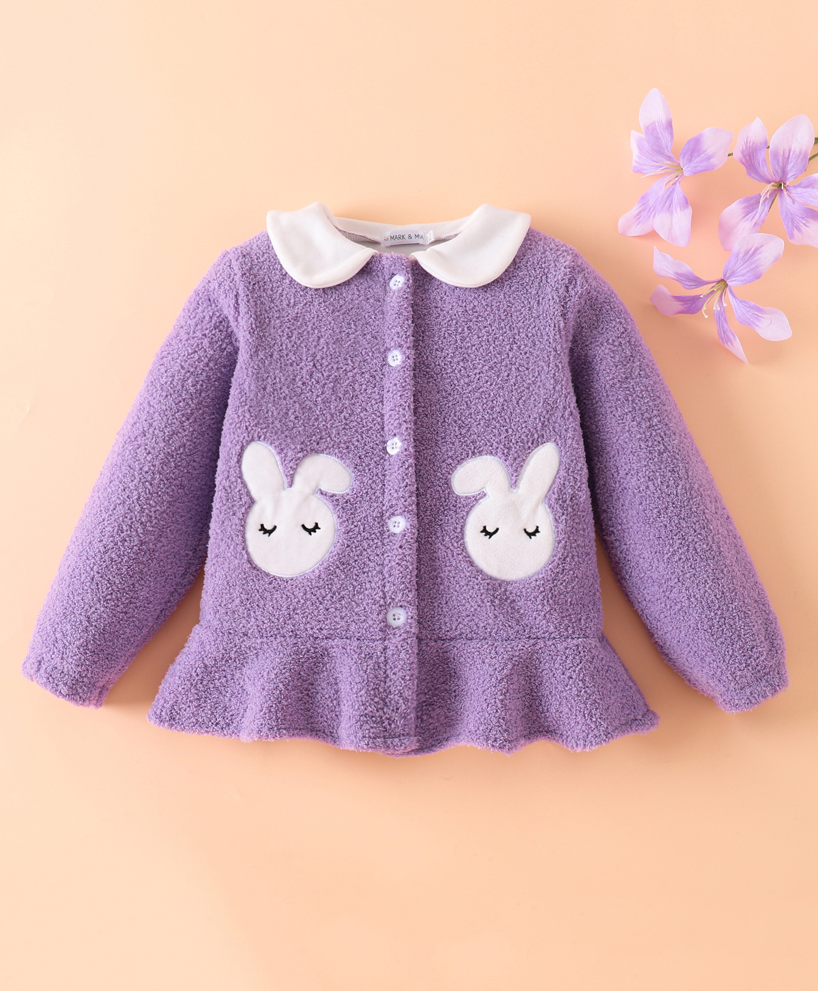 Mark & Mia Full Sleeves Peter Pan Collar Fur Winter Jacket With Bunny Patch - Lavender-picture-15