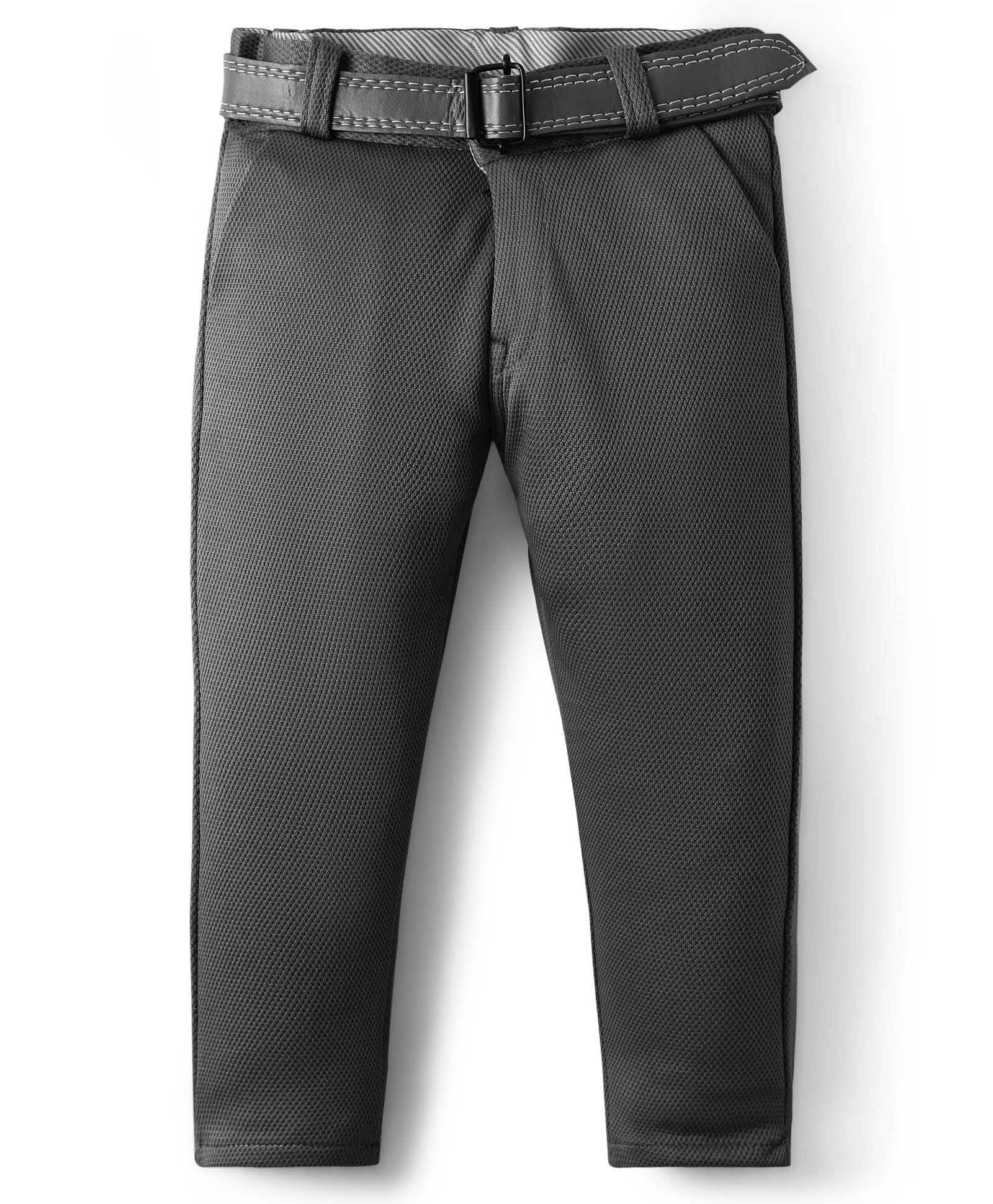 Rikidoos Cotton Lycra Woven Textured Pant With Belt - Black-picture-25
