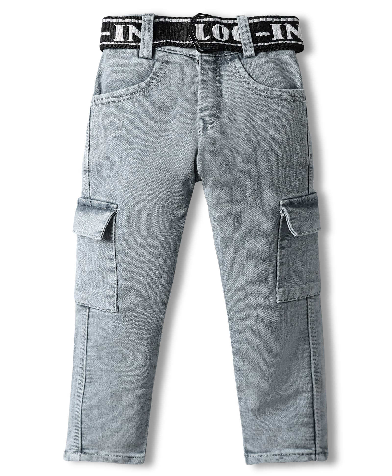 Rikidoos Denim Woven Washed Jeans With Belt - Light Grey-picture-25