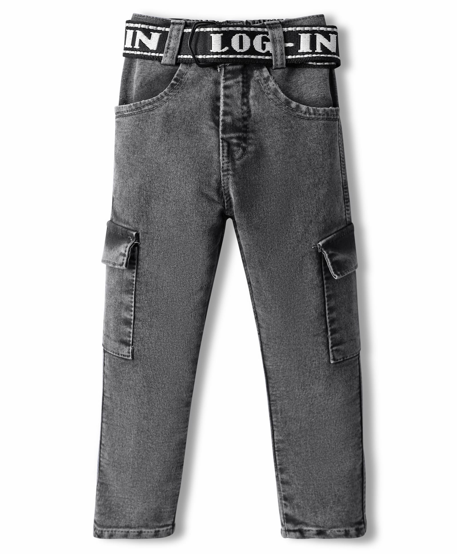 Rikidoos Denim Woven Washed Jeans With Belt - Black & Grey-picture-18