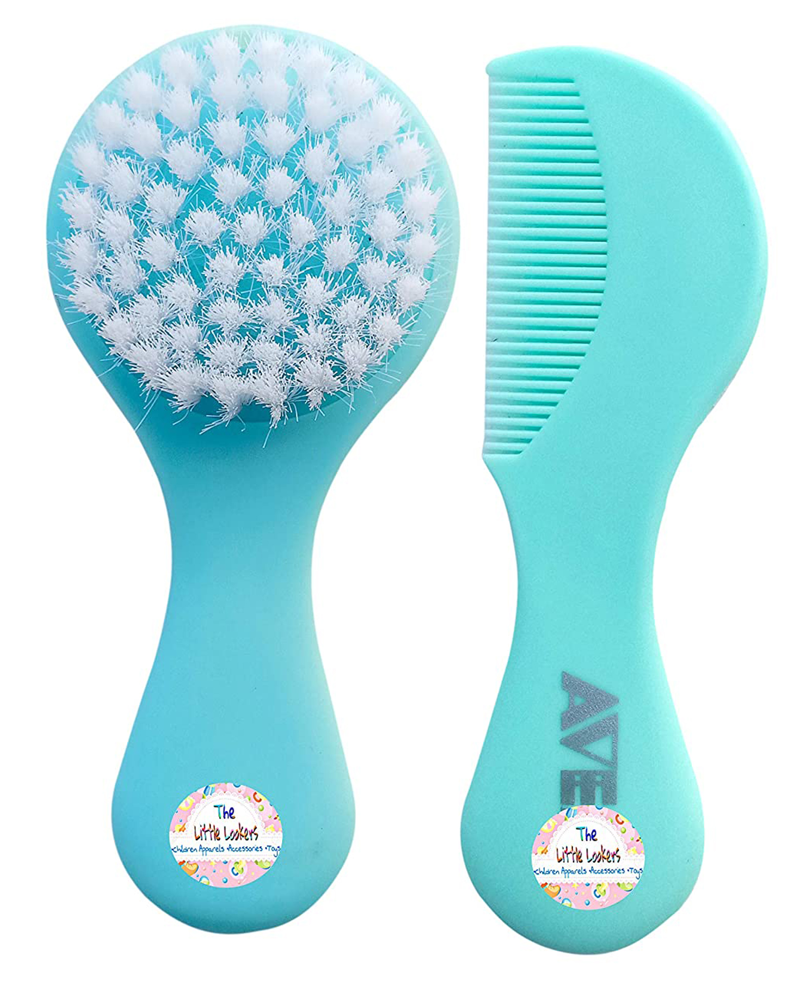 The Little Lookers Comb and Brush Set with Soft Bristles and Rounded Tips for Baby Sensitive Skin/Hair Care |Grooming Accessories - Blue-image-34