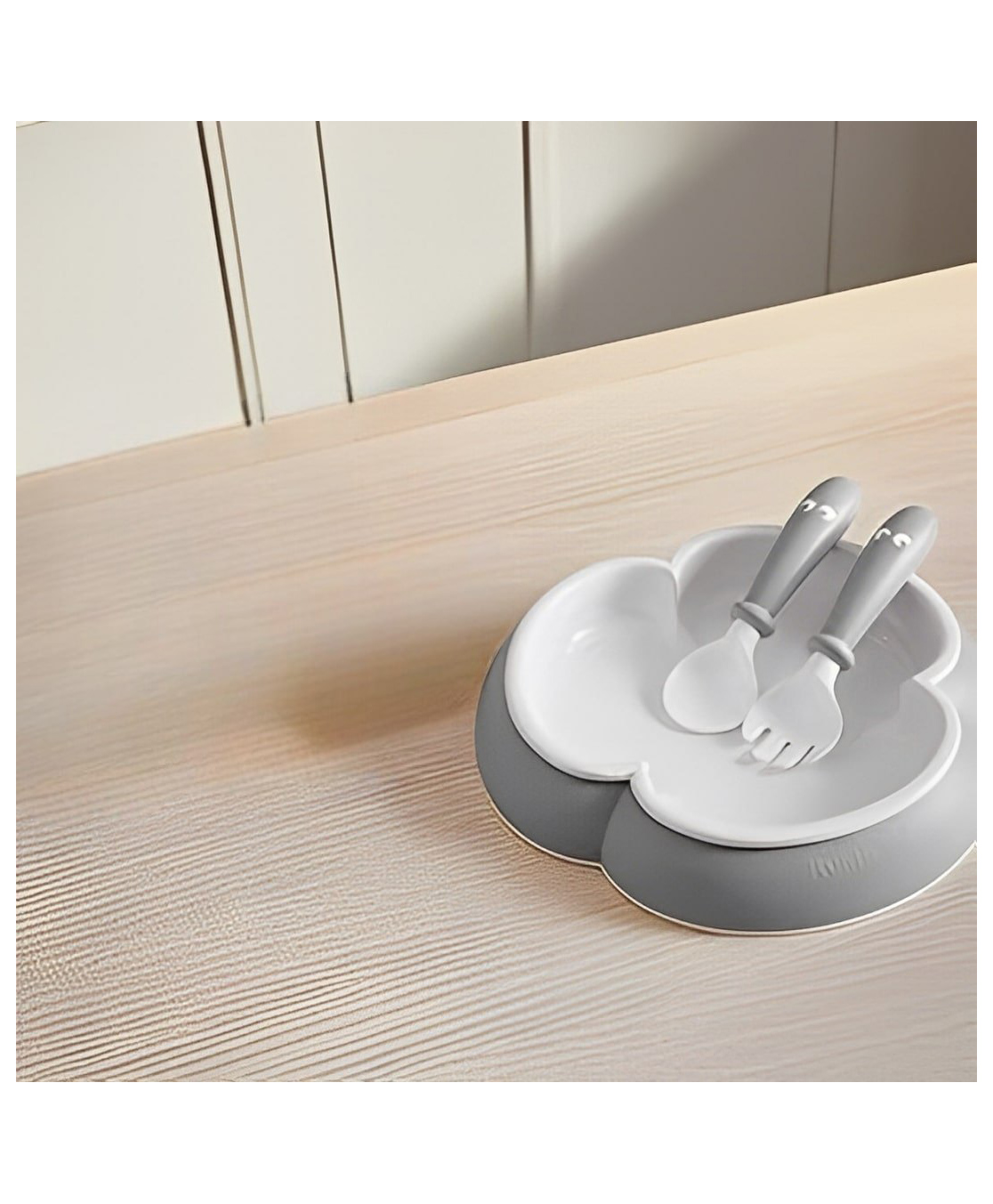 THE LITTLE LOOKERS Baby Bowl Set with Spoon & Fork Non-Slip, BPA Free, Silicone Feeding Set for Toddlers/ Babies - Grey-image-41