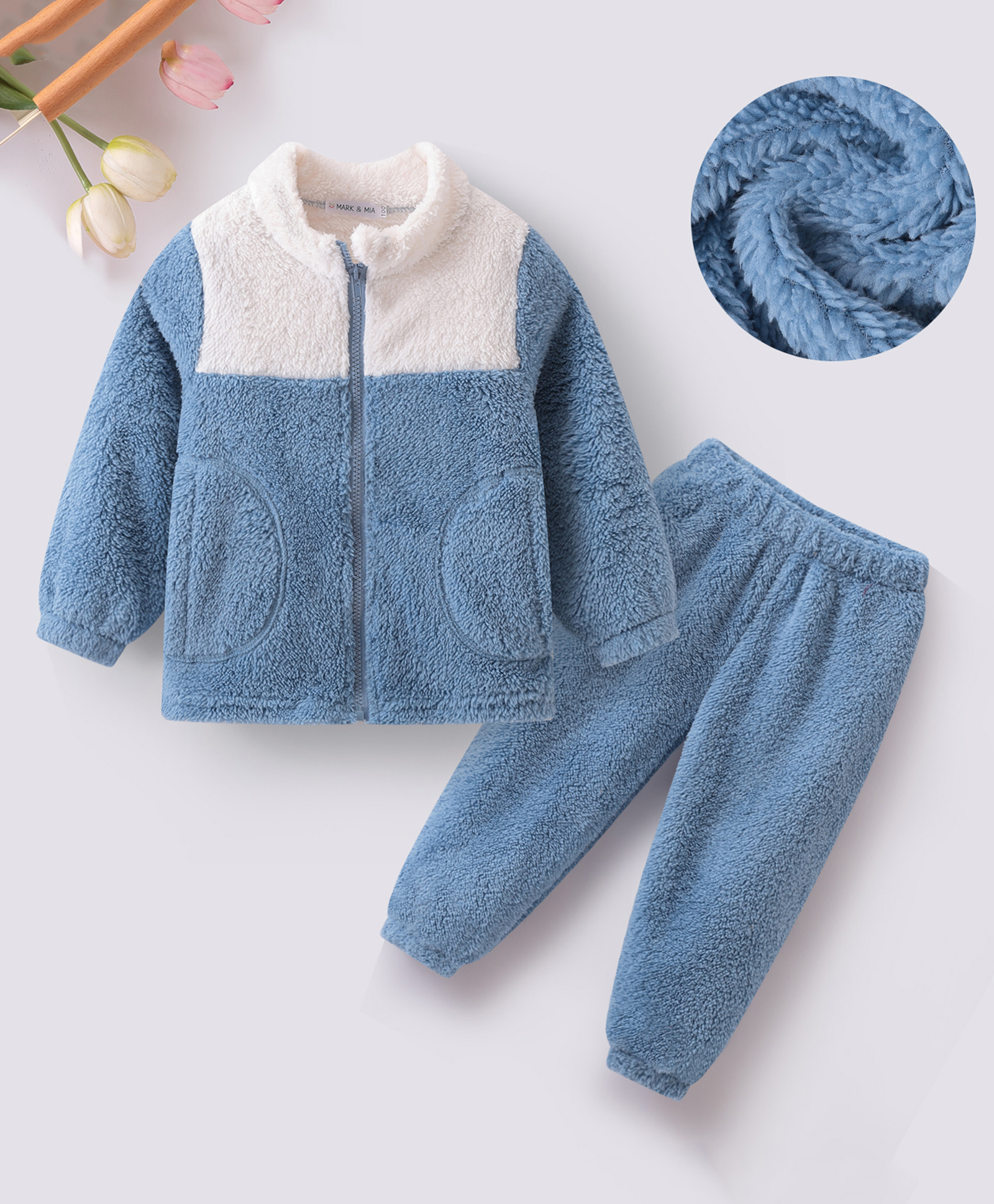Mark & Mia Full Sleeves Winter Wear T-Shirt & Lounge Pant Set With Cut & Sew Design - Blue-image-25