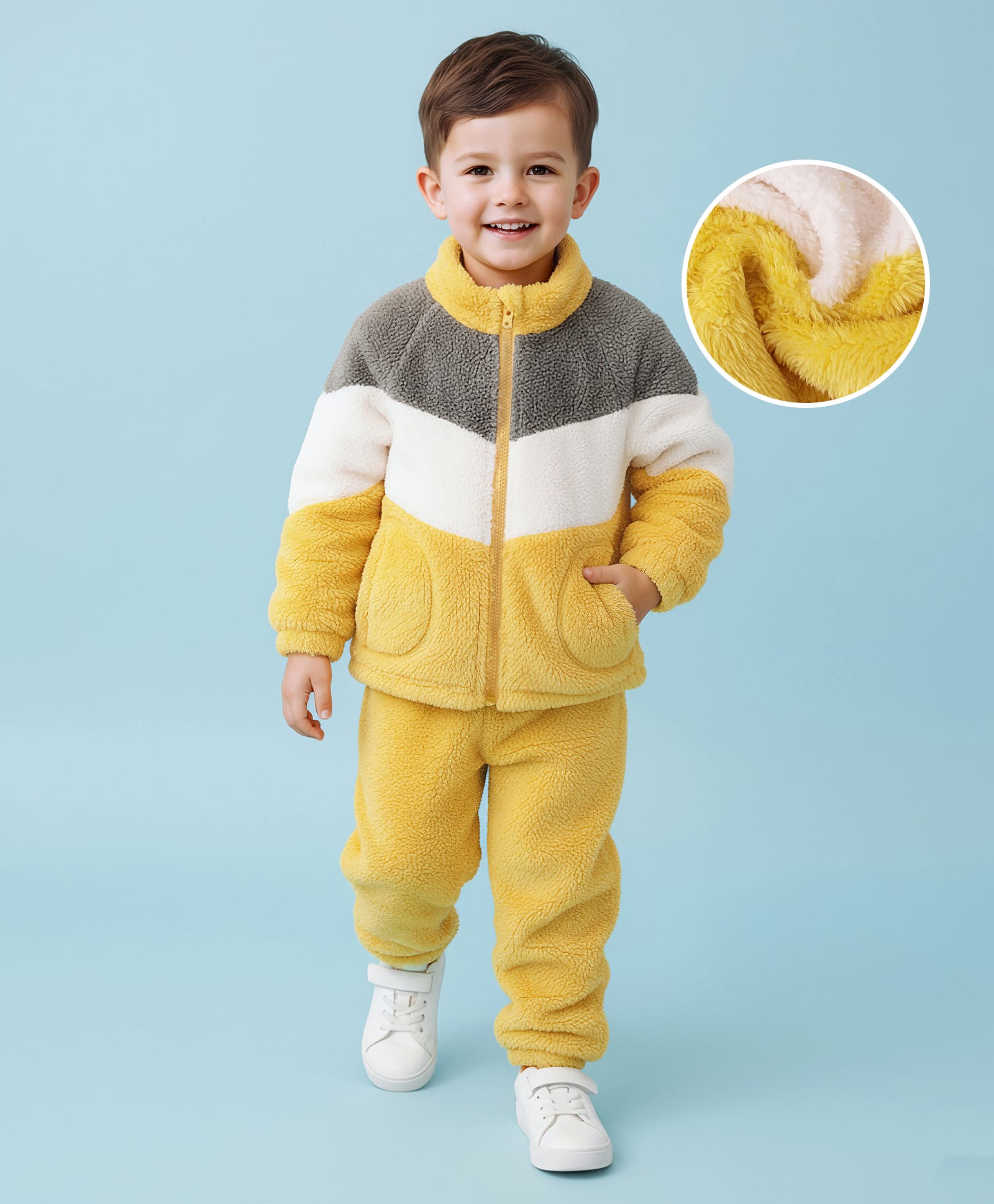 Mark & Mia Full Sleeves Winter Wear T-Shirt & Lounge Pant Set With Cut & Sew Design - Yellow-image-29
