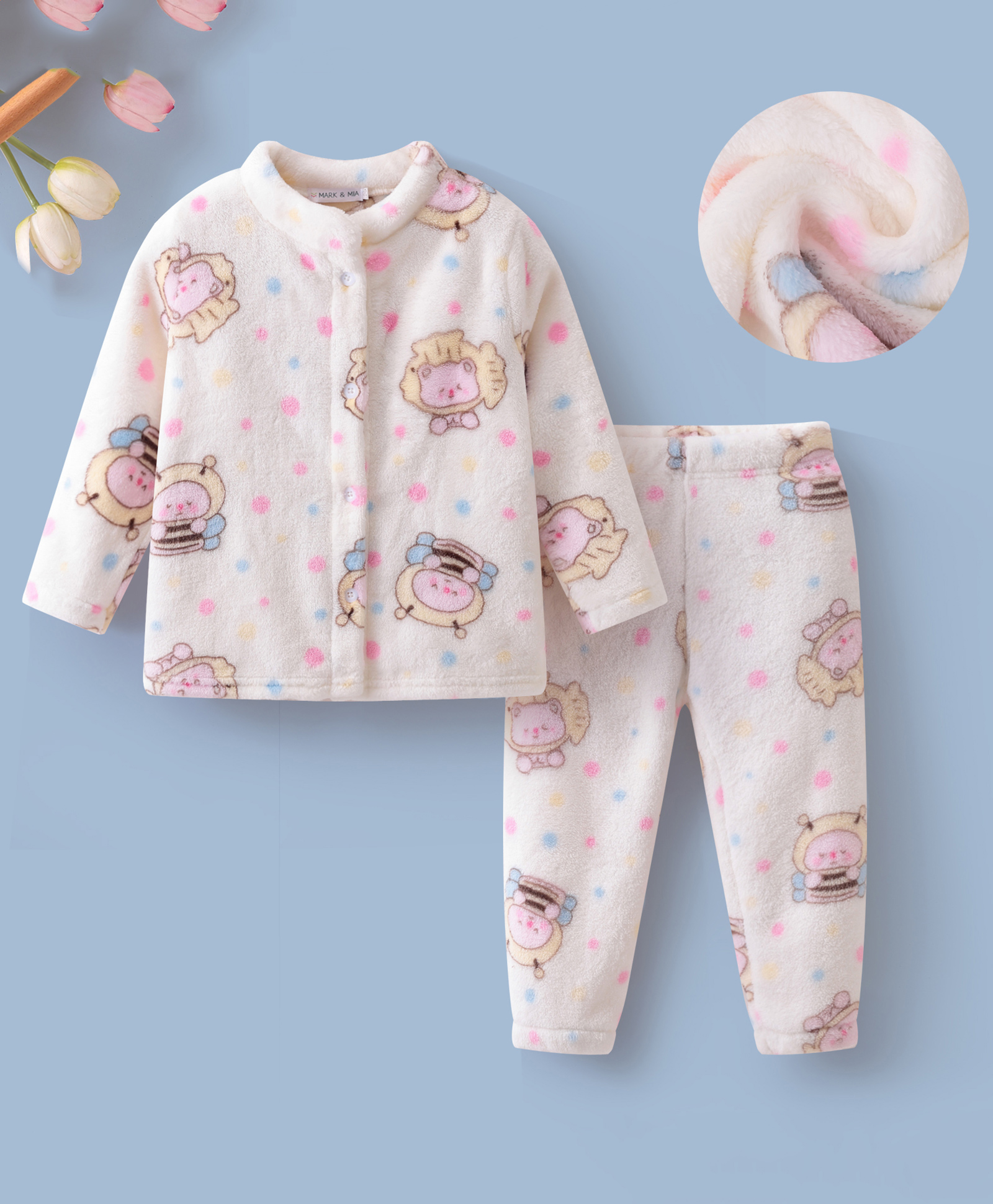 Mark & Mia Full Sleeves Winter Night Suit With Bunny Print - Cream-image-48