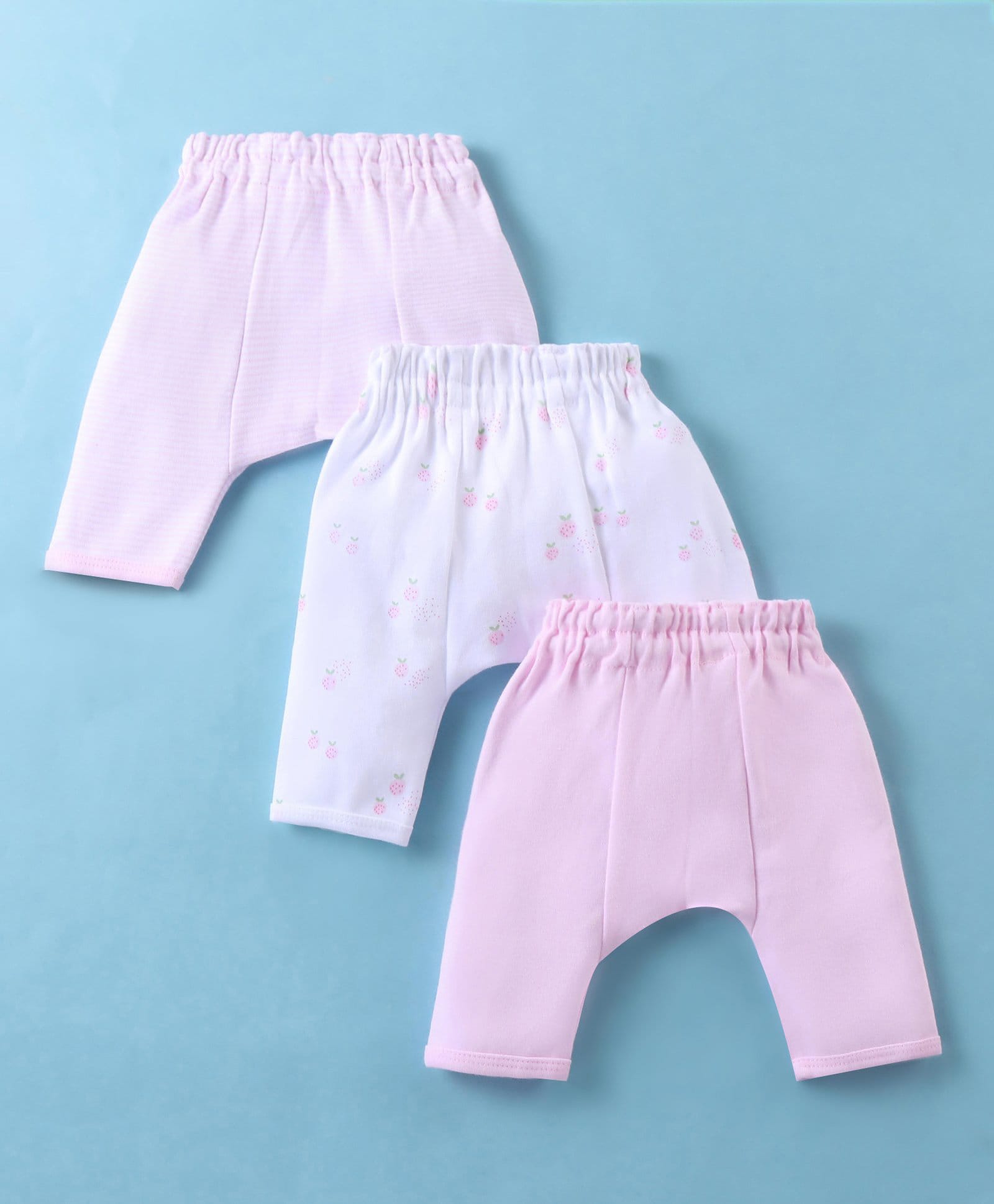 I Bears Interlock Knit Full Length Diaper Leggings with Fruit Print & Stripes Pack of 3 - Pink & White-image-30