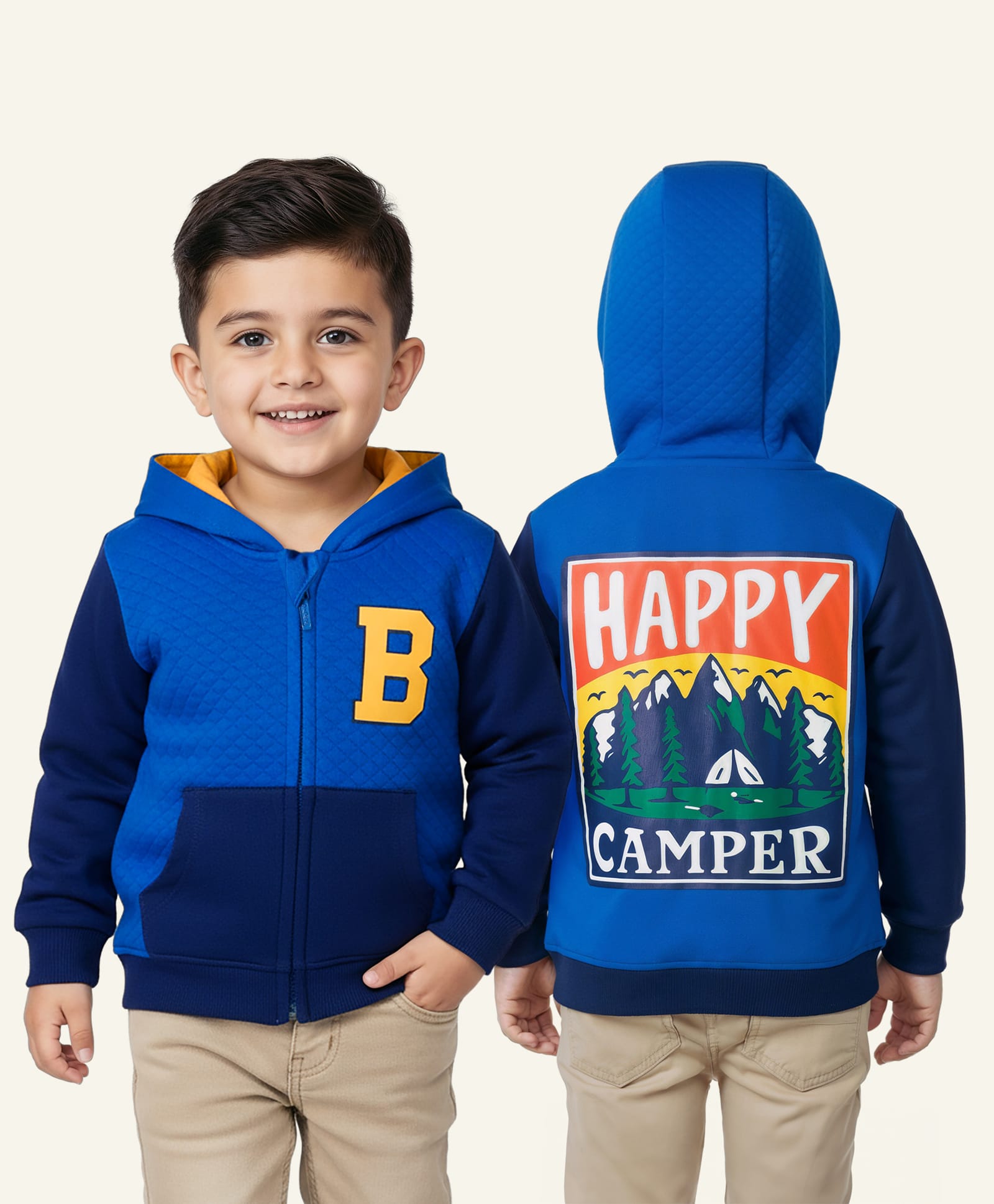 Babyhug Cotton Knit Full Sleeves Hooded Sweatjacket With Front & Back Graphcis & Kangaroo Pockets - Multicolor-image-17