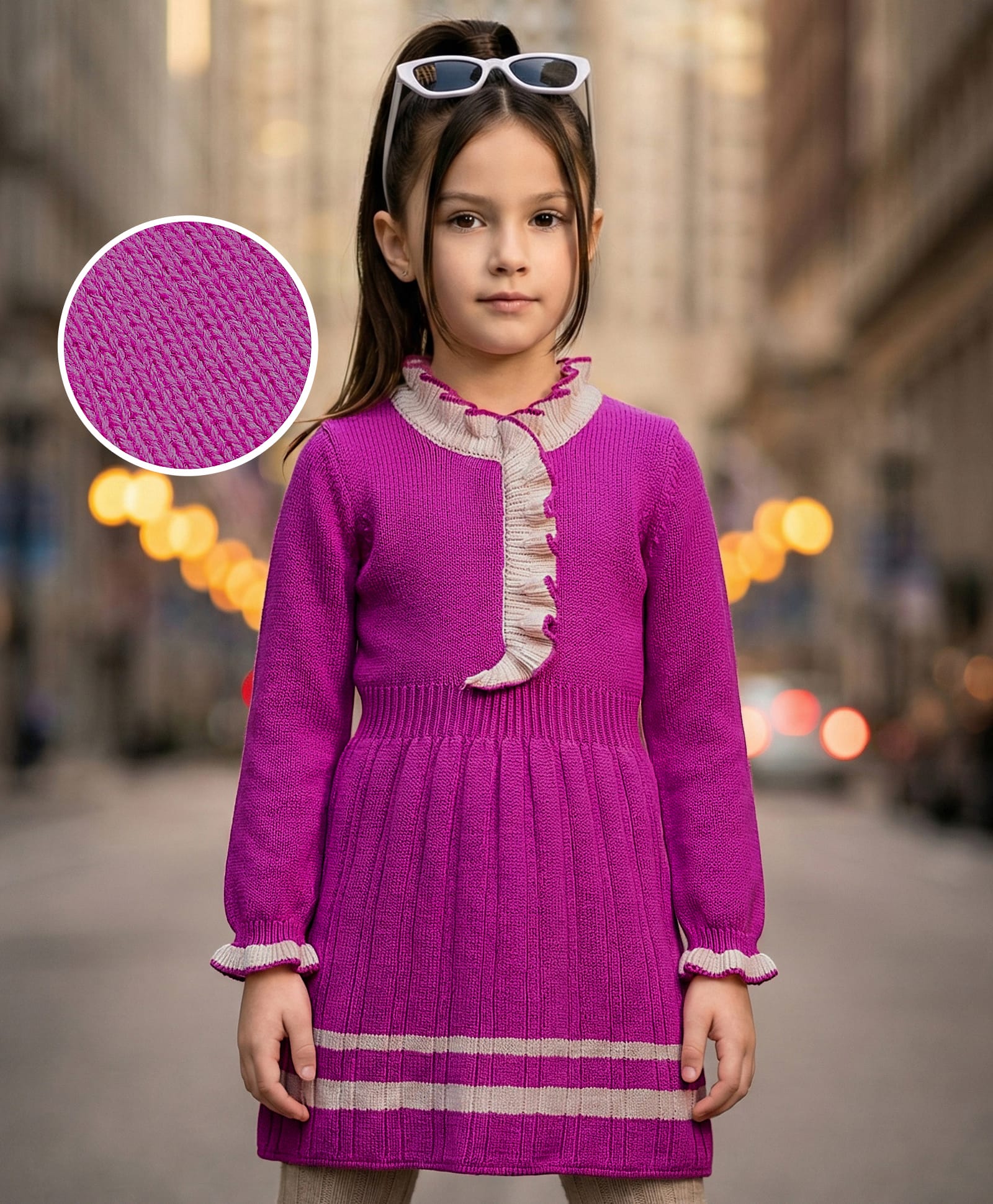 Hola Bonita Knitted Full Sleeves Textured Fabric Sweater Dress - Pink-image-40