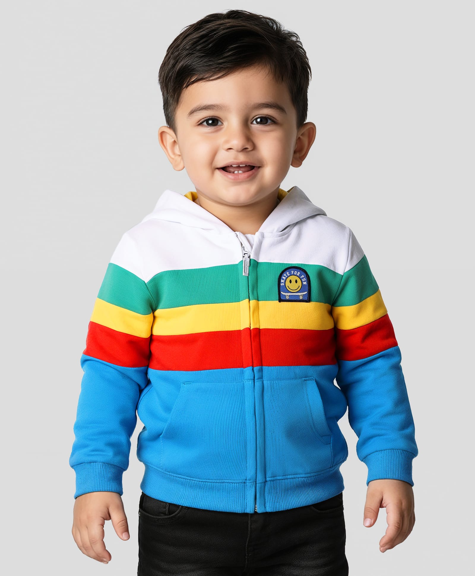 Babyhug Cotton Knit Full Sleeves Hooded Sweatjacket With Color Block Design & Kangaroo Pockets - Multicolor-picture-27