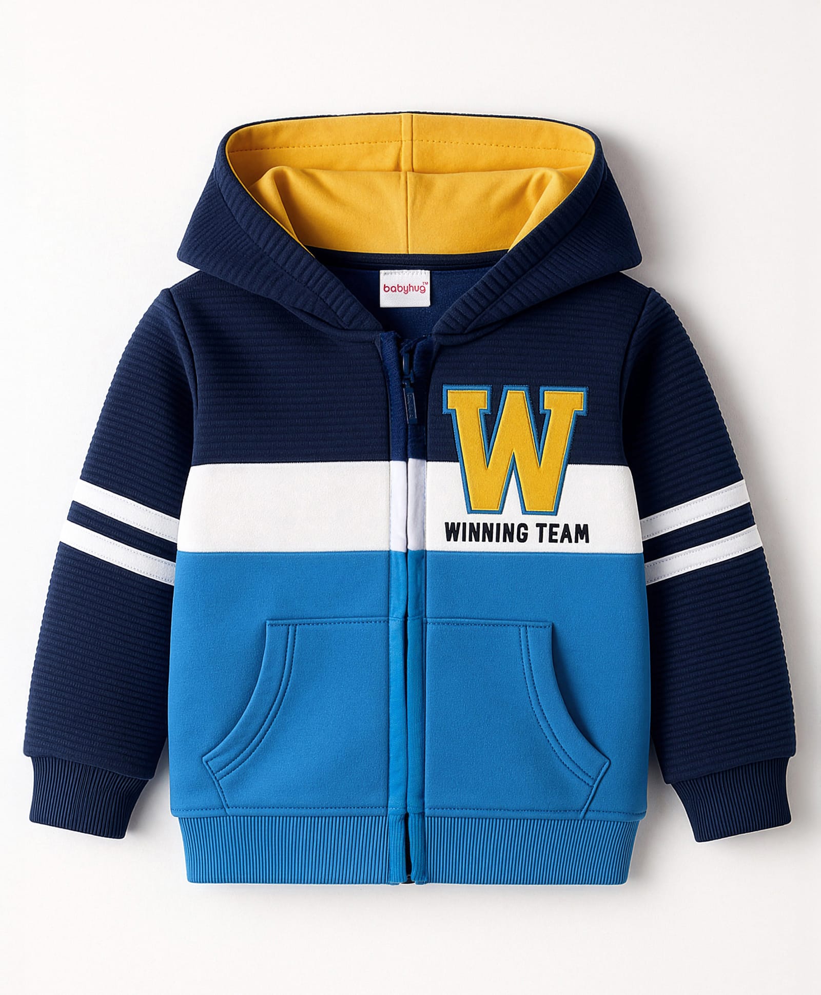 Babyhug Cotton Knit Full Sleeves Cut & Sew Hooded SweatJacket with Text Embroidery - Multicolor-image-19