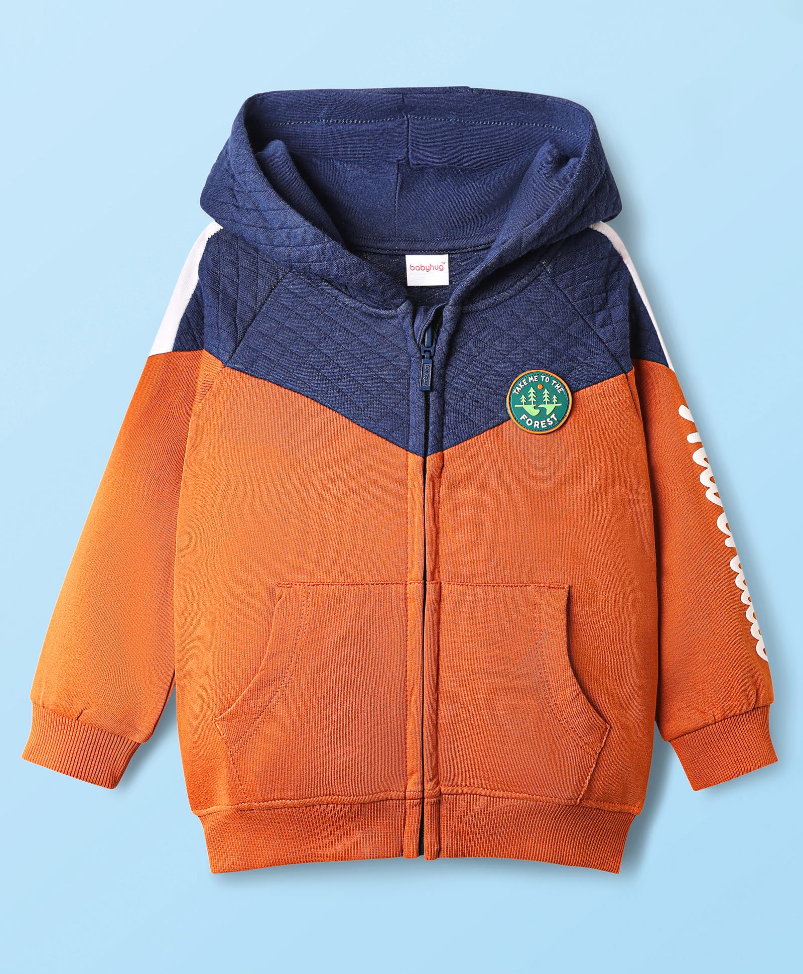 Babyhug Cotton Knit Full Raglan Sleeves Cut & Sew Front Open Hooded Sweatjacket With Text Print - Multi Colour-picture-30