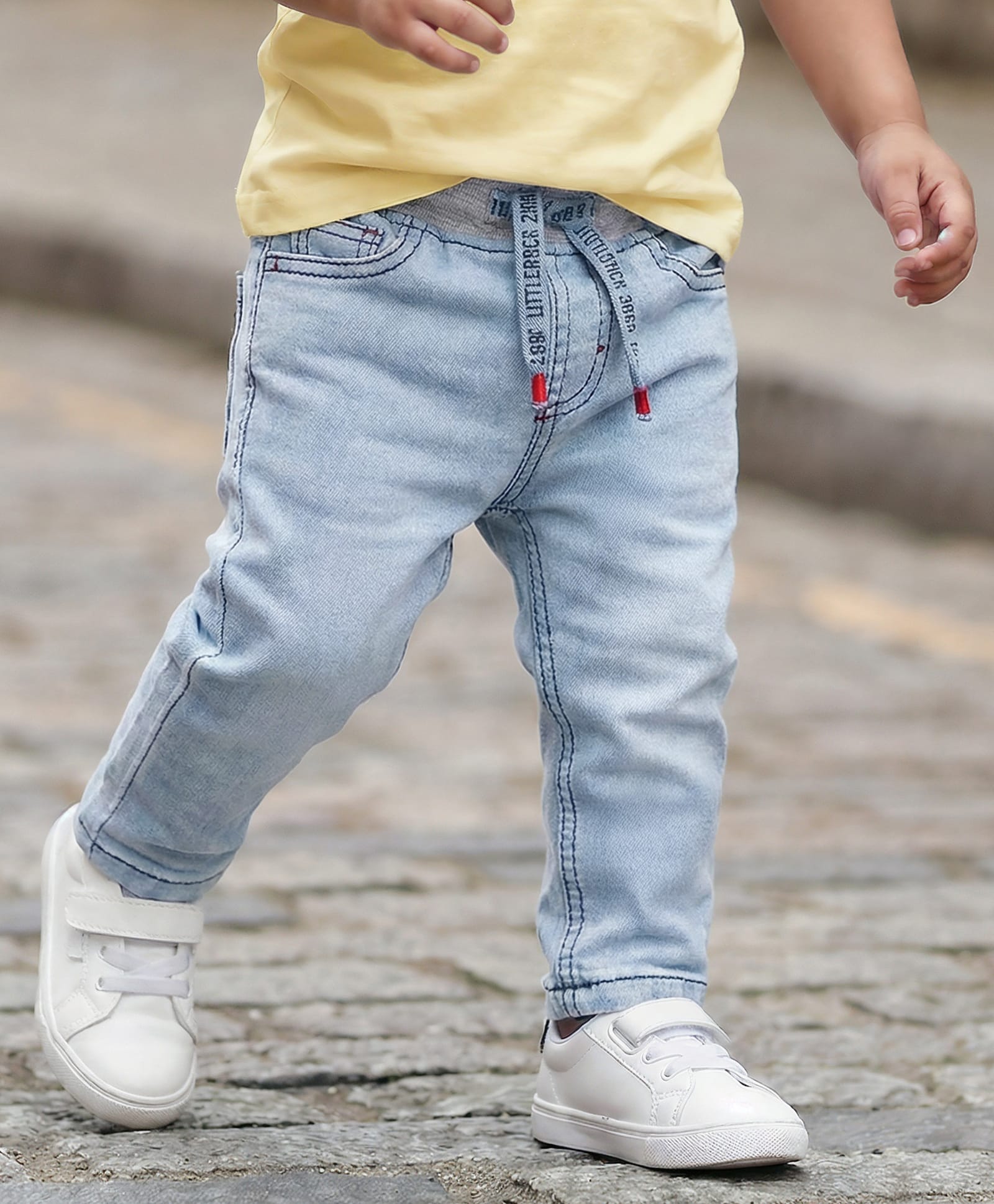 Babyhug Cotton Denim Full Length Washed Jeans With Stretch - Light Blue