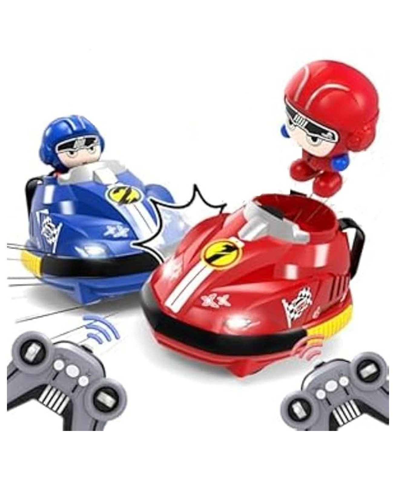 Happy Hues 2 Player RC Bumper Car Set of 2 Remote-Controlled Bumper Cars with 360 Spins, LED Lights, Sound Effects & Ejecting Drivers Child Play and Kids Aged 3+ Years - Red & Blue-image-18