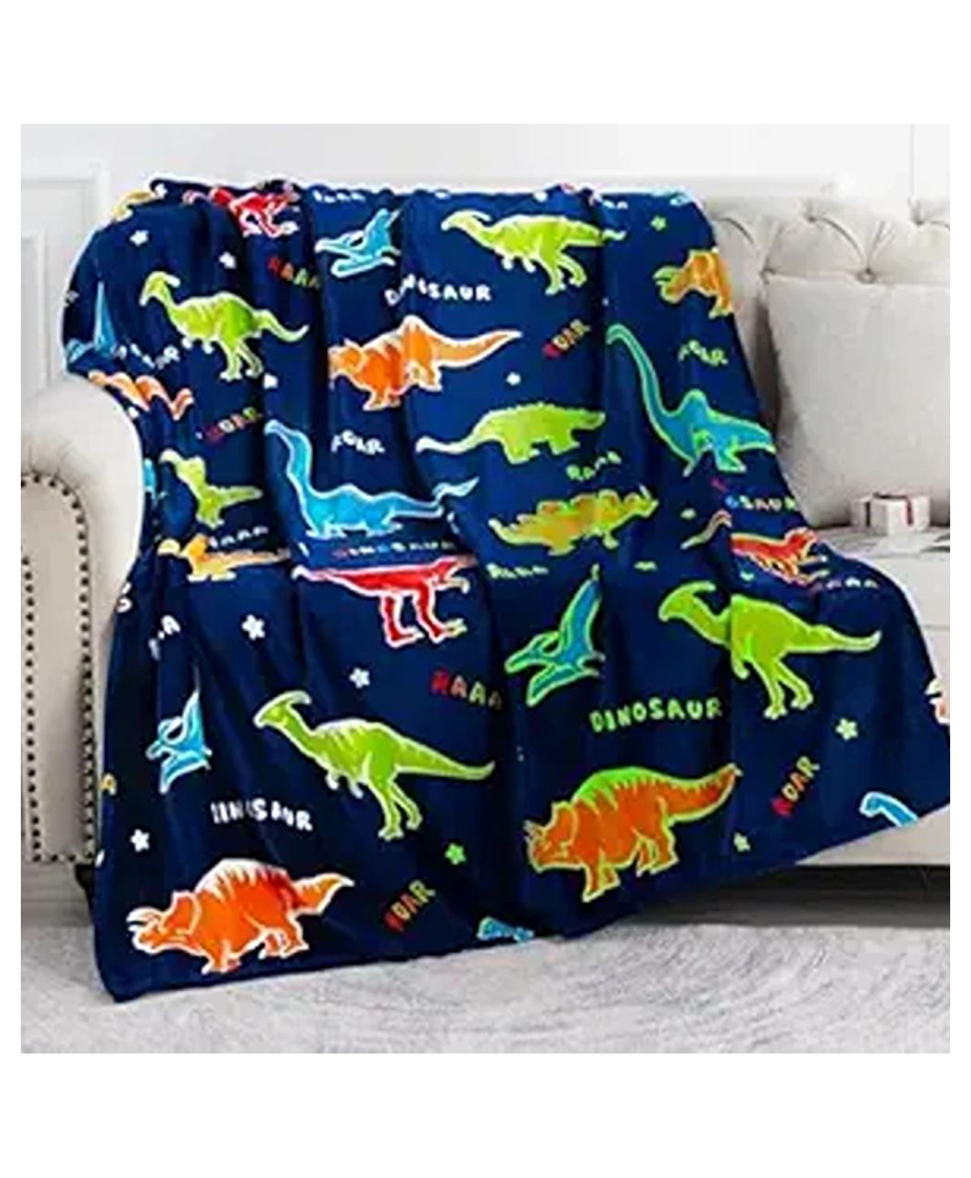 Happy Hues Glow in The Dark Blanket Dinosaur | 200 x 150cm/ 80 x 60 inch |Gifts for Toddler- Kids-Teen Girls | Bedroom Decor | All Season Luminous Blanket- Dark Blue-image-11