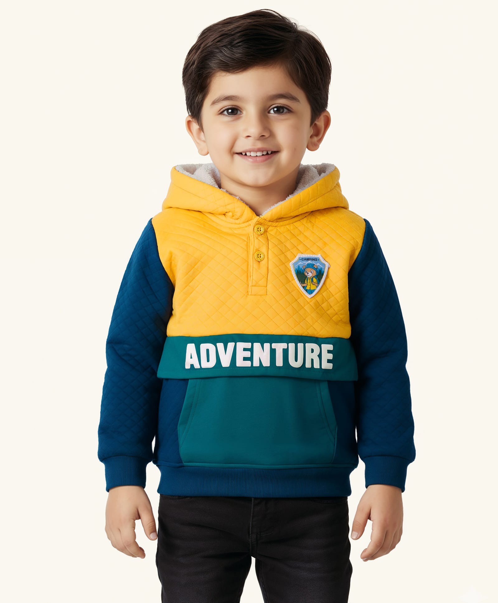 Babyhug Cotton Knit Full Sleeves Hooded Sweatshirt With Adventure Print & Tiger Patch - Multicolor-image-7