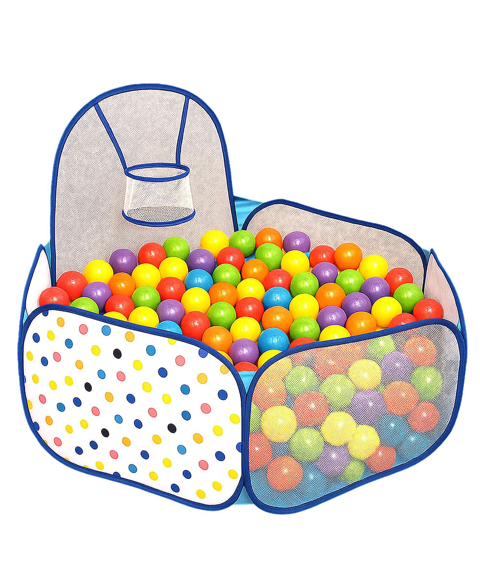 Kidsmate Foldable Basketball Pool for Kids | Pop-Up Playhouse with Dotted Print & Mesh Walls | Indoor and Outdoor Activity Ball Pool for Toddlers 2 Years & Above | Balls not Included -Blue-image-8