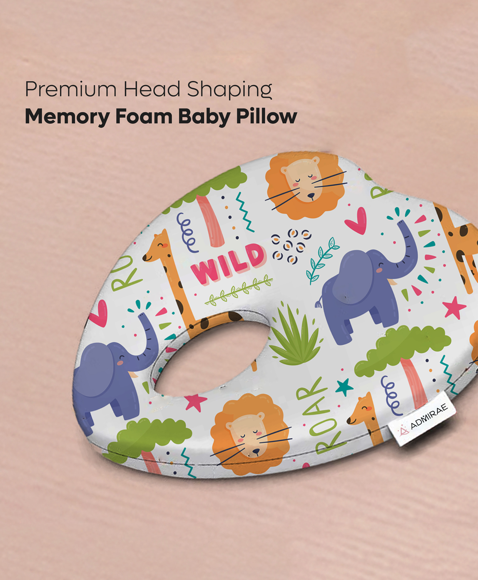 ADMIRAE Premium Head Shaping Memory Foam Baby Pillow-Heart shape, Animal Print-image-40