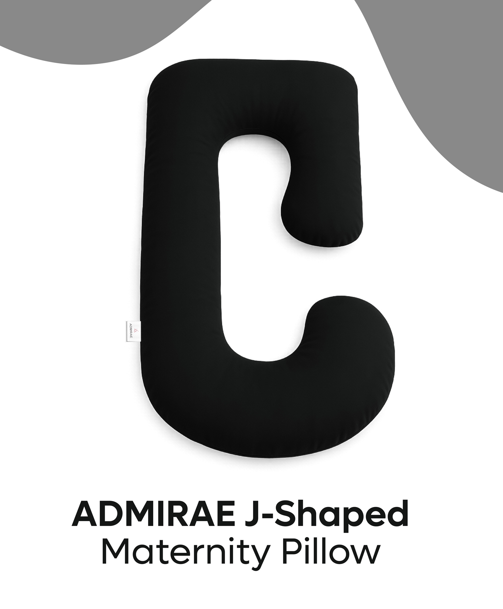 ADMIRAE Pregnancy Pillow | J-Shape, Maternity Pillows for Pregnancy Sleeping, Pregnancy Pillow for Women, Maternity Pillow with Ergonomic Design, Washable Velvet Cover-Black-image-2