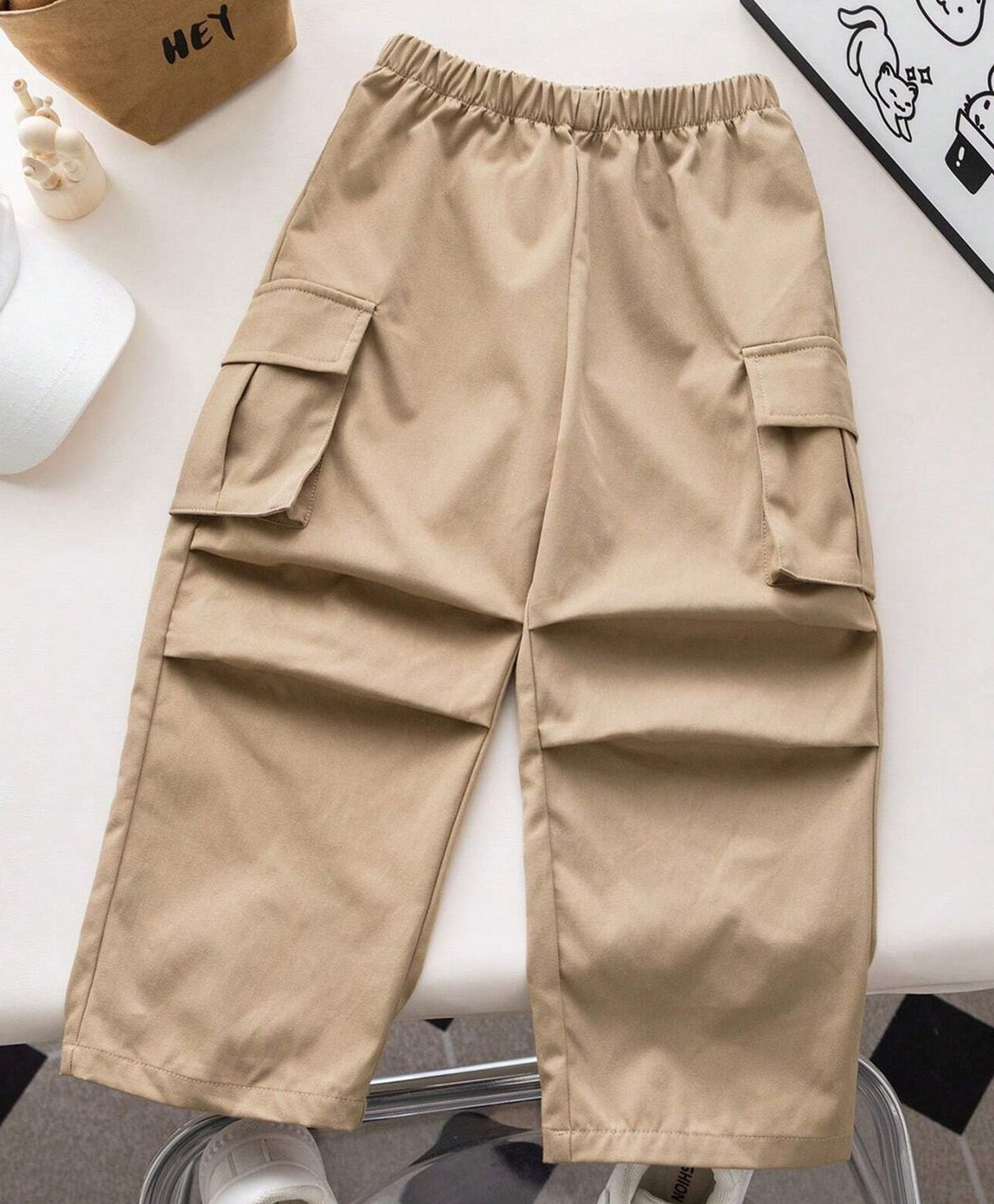 tior Cotton Woven Solid Cargo Pants - Khaki-picture-15