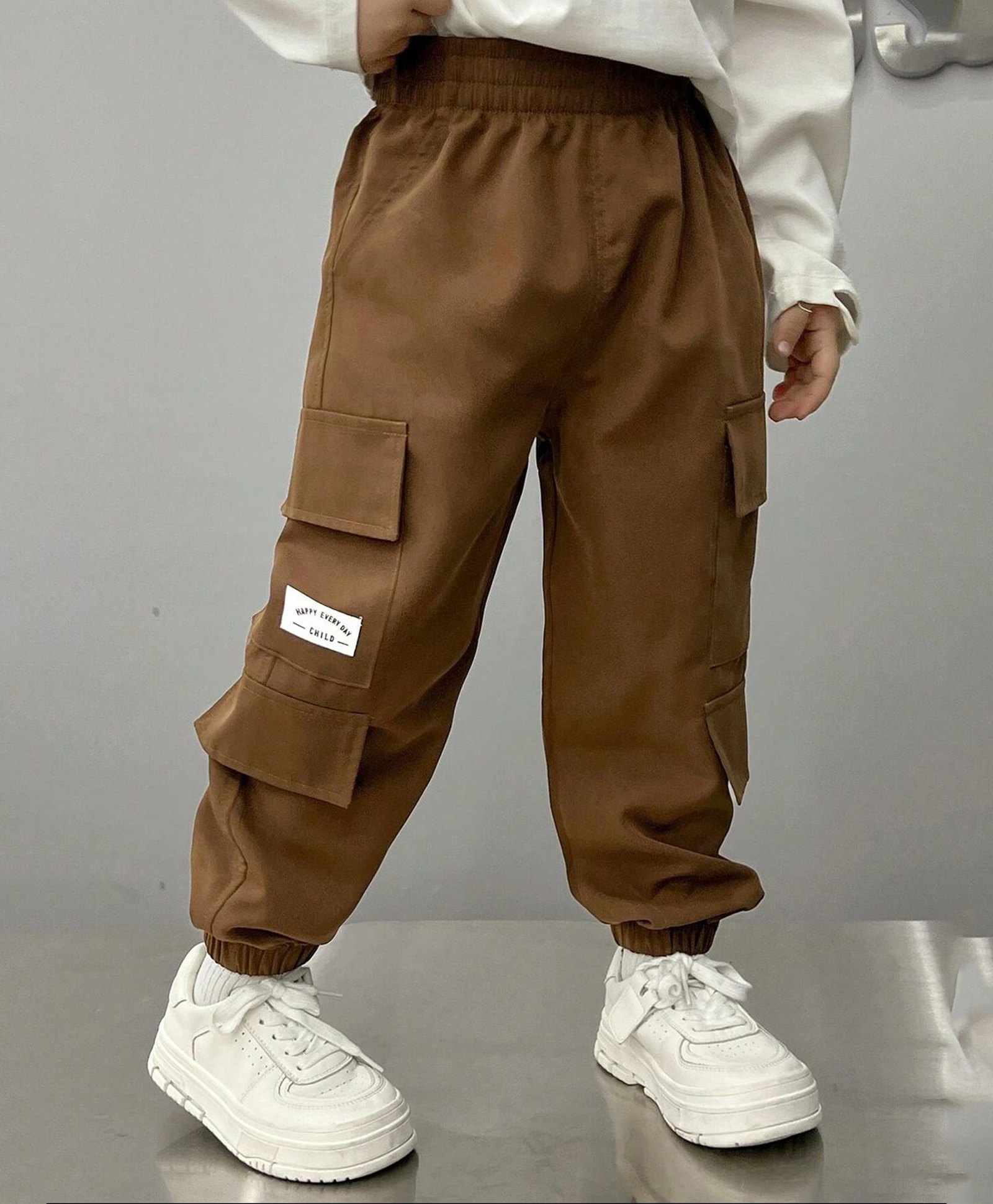 tior Cotton Woven Happy Everyday Text Patch Detailed Cargo Pants - Brown-picture-14
