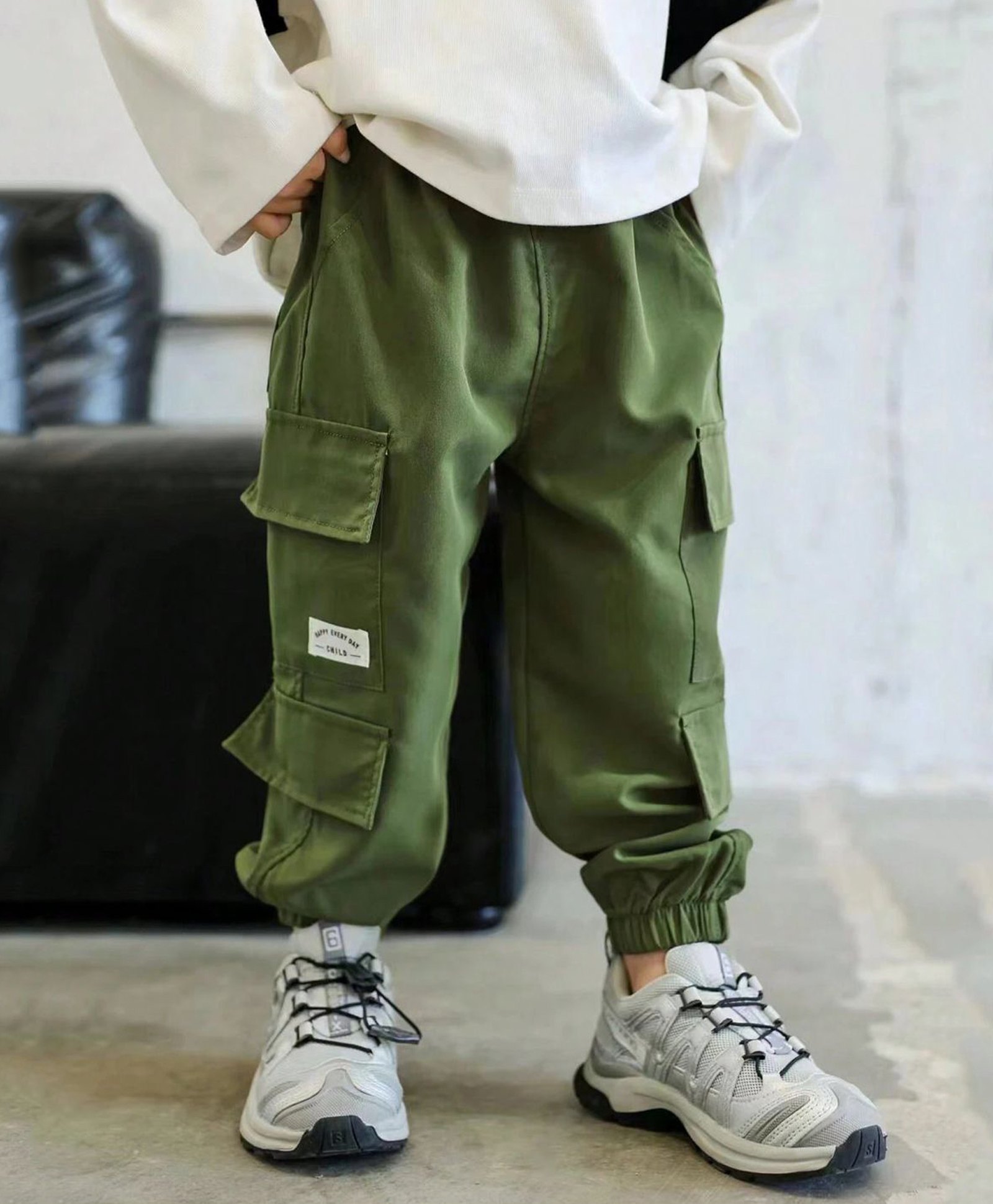 tior Cotton Woven Happy Everyday Text Patch Detailed Cargo Pants - Green-picture-16