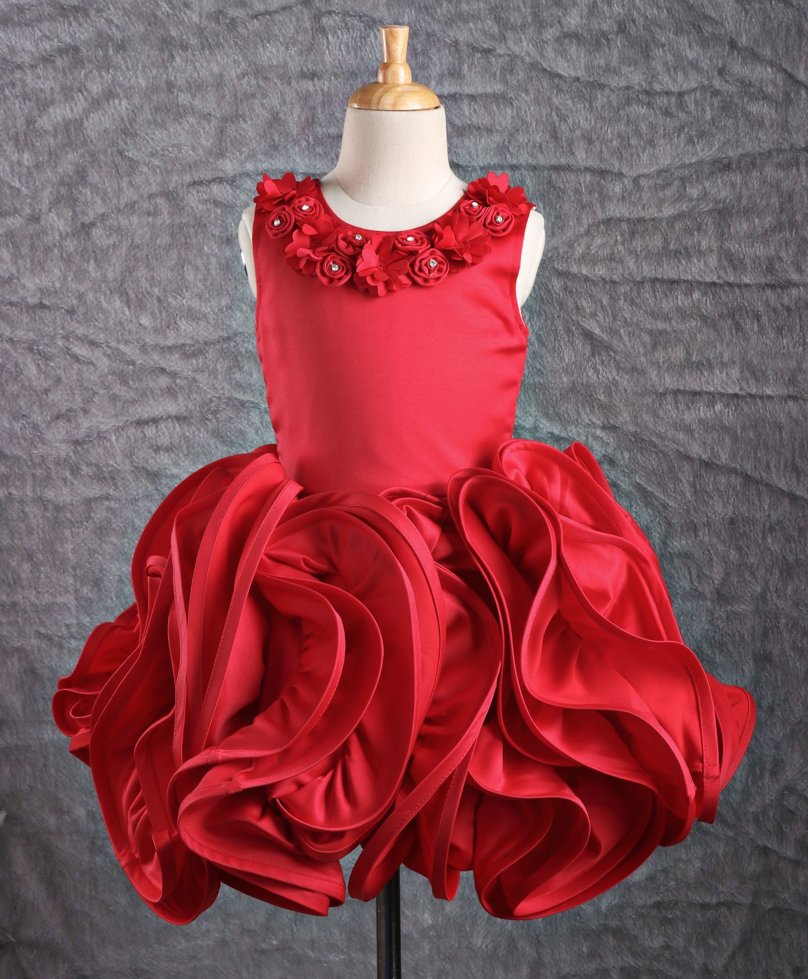 Bluebell Sleeveless Party Wear Frock Rose Flared Dress - Red-image-4