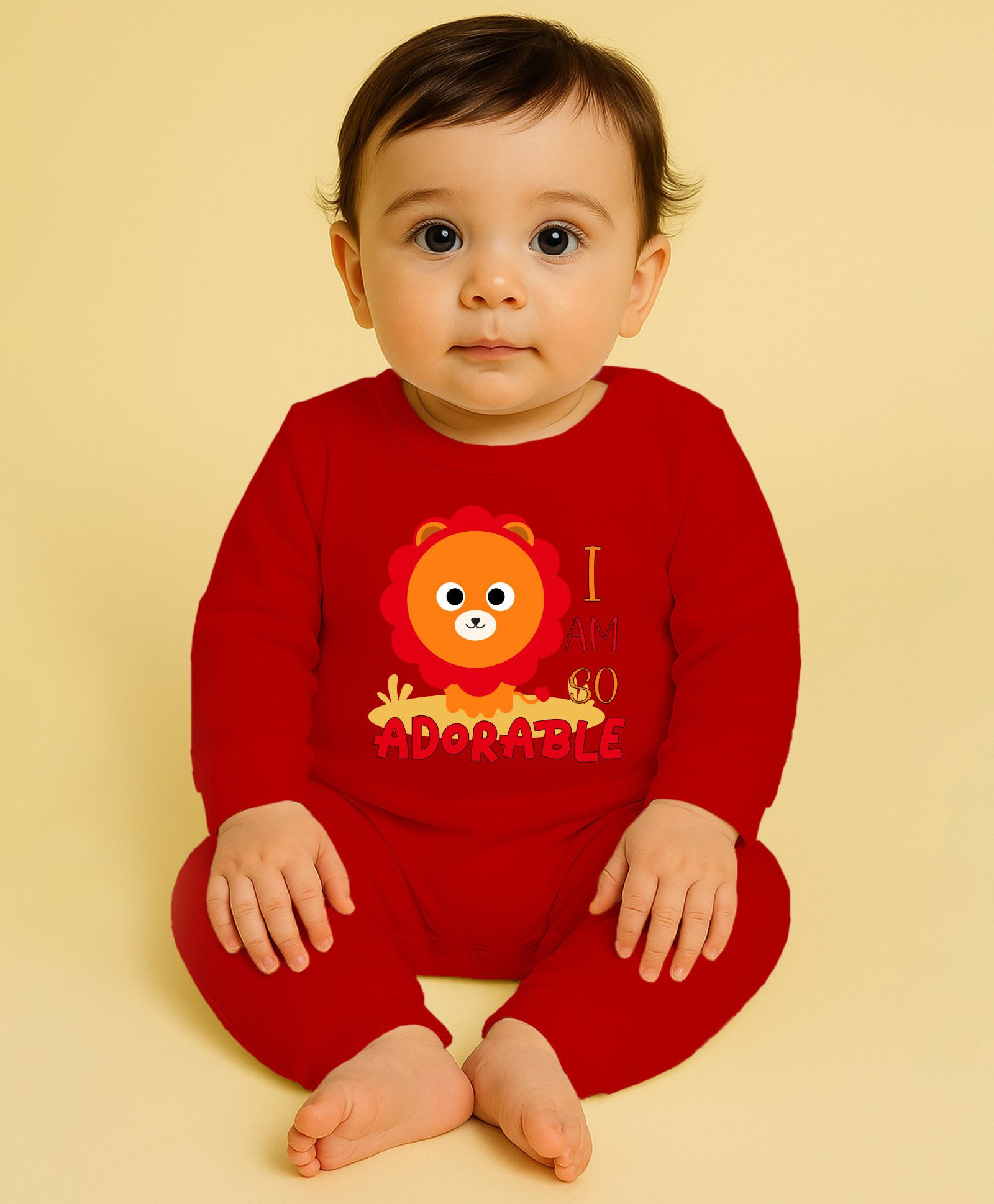 The Peppy Tend 100% Cotton Knit Full Sleeves I Am So Adorable Text Printed Romper - Red-image-15