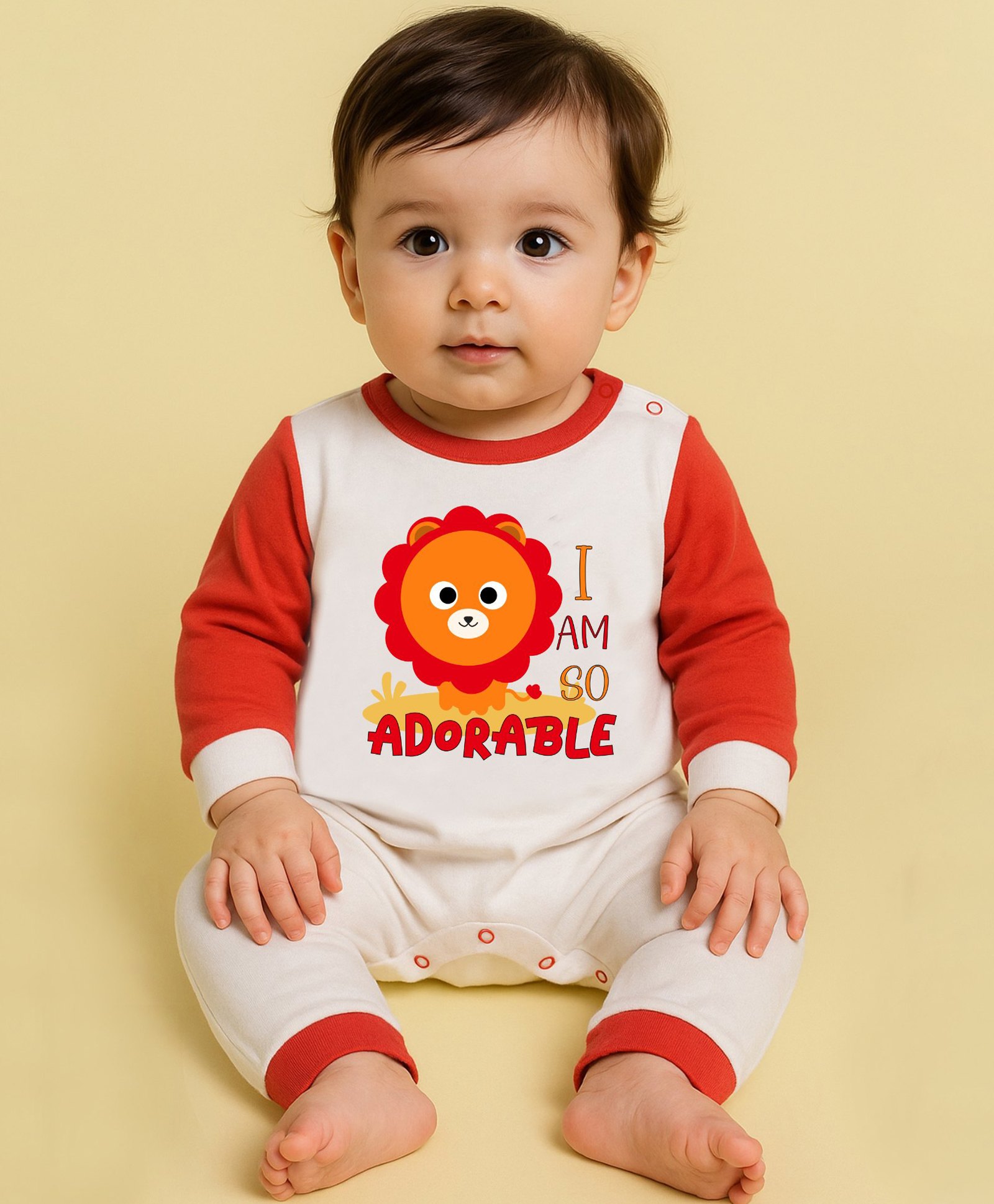 The Peppy Tend 100% Cotton Knit Full Sleeves I Am So Adorable Text Printed Romper - White & Red-image-16