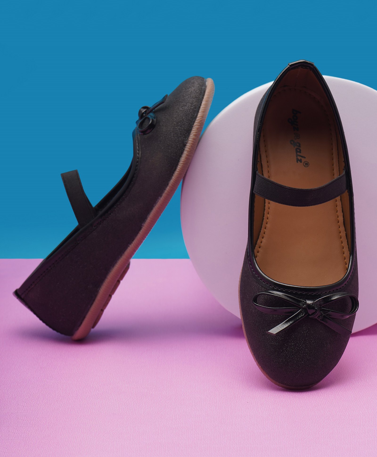 boyz n galz Bow Applique Detailed Shimmered Slip On Mary Jane Ballerinas - Black-image-11