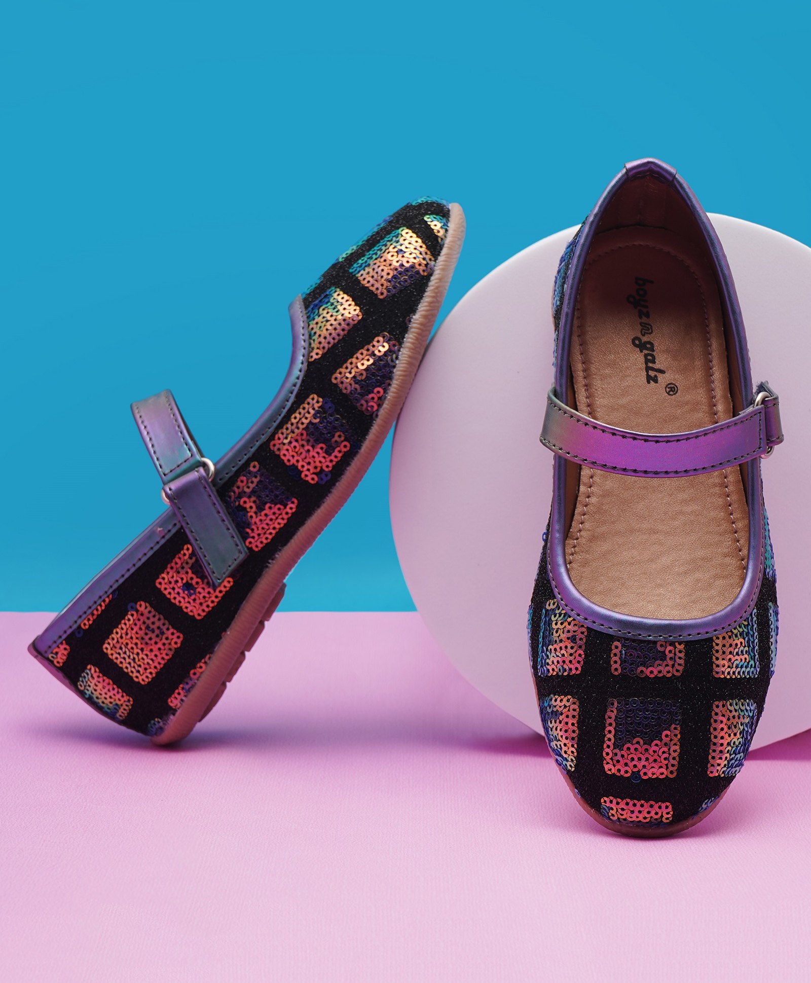 boyz n galz Sequins Embellished Metallic Velcro Closure Mary Jane Ballerinas - Multi Colour-image-20