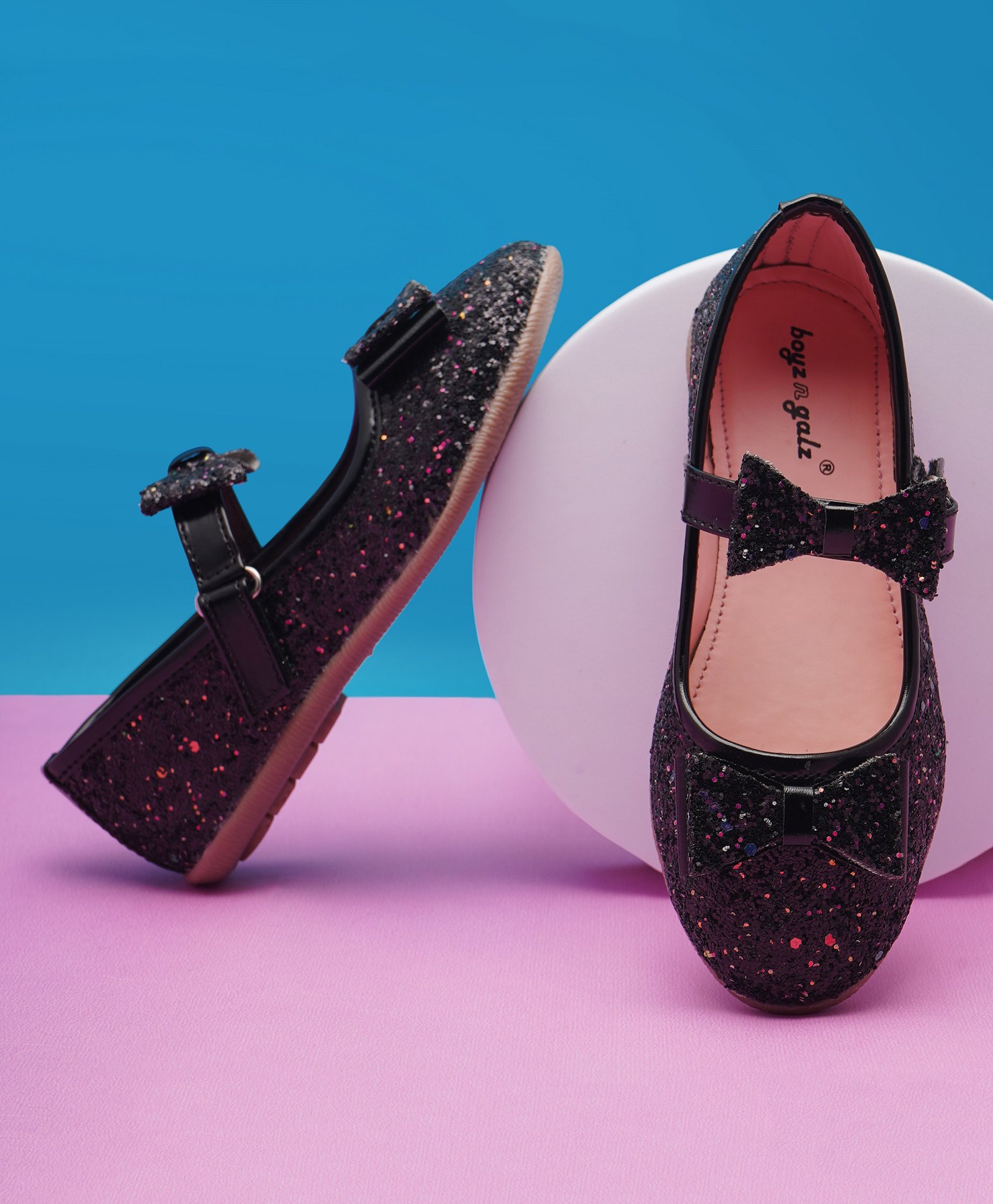 boyz n galz Bow Applique Detailed Sequins Embellished Velcro Closure Mary Jane Ballerinas - Black-image-27