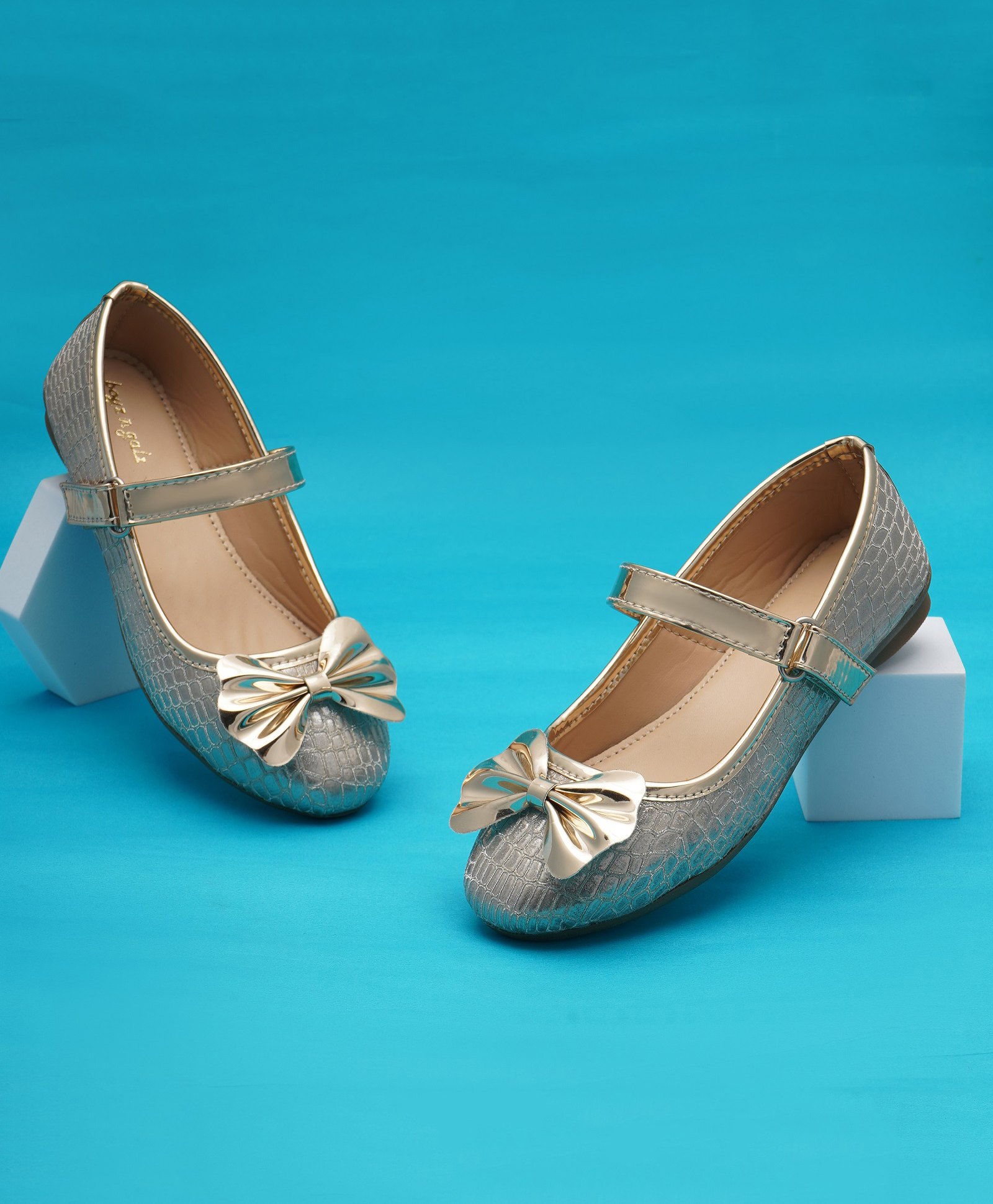 boyz n galz Metallic Bow Applique Detailed Mary Janes Ballerinas - Gold-image-18