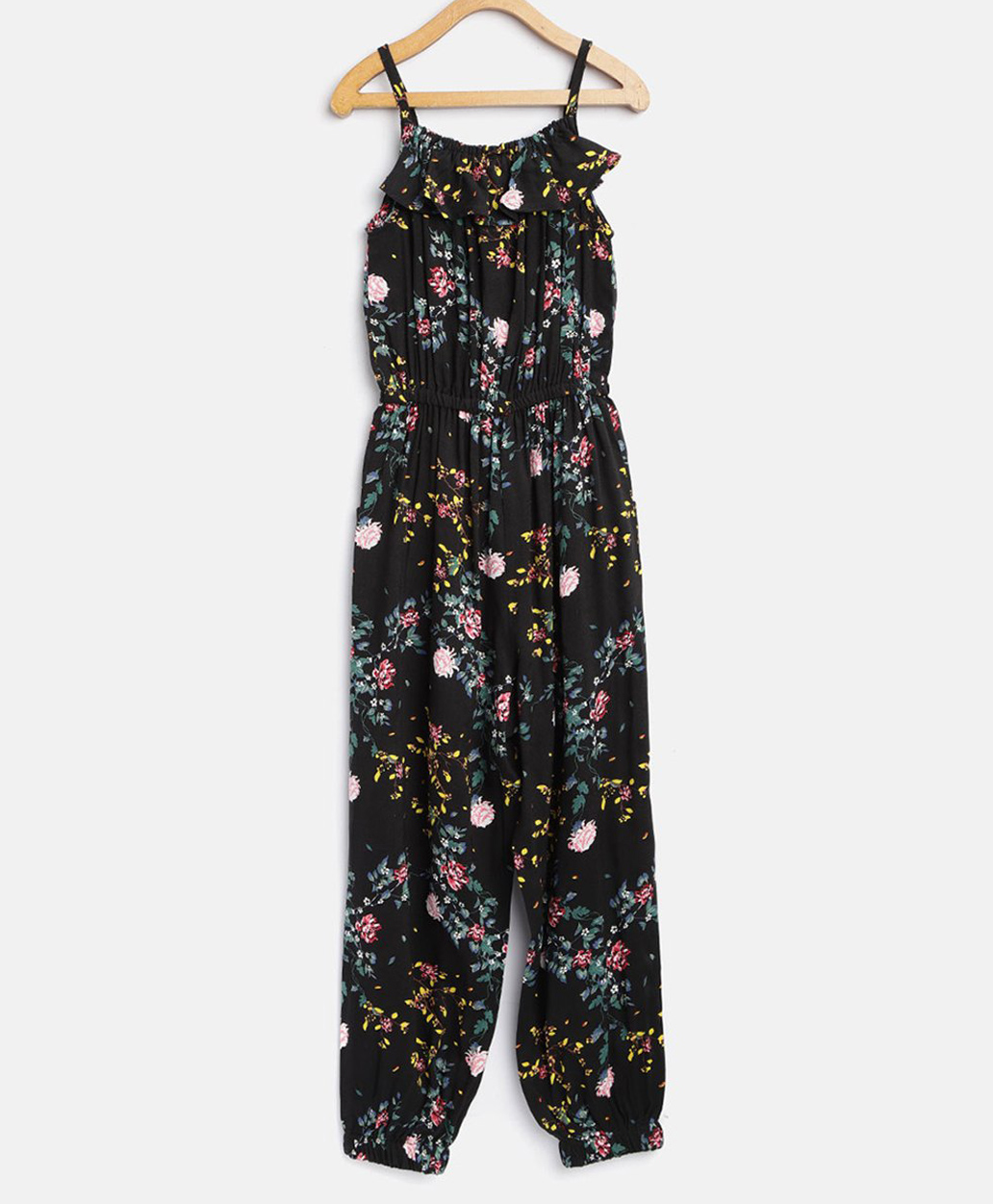 StyleStone Rayon Woven Sleeveless Floral Printed Jumpsuit - Black & Pink-picture-11