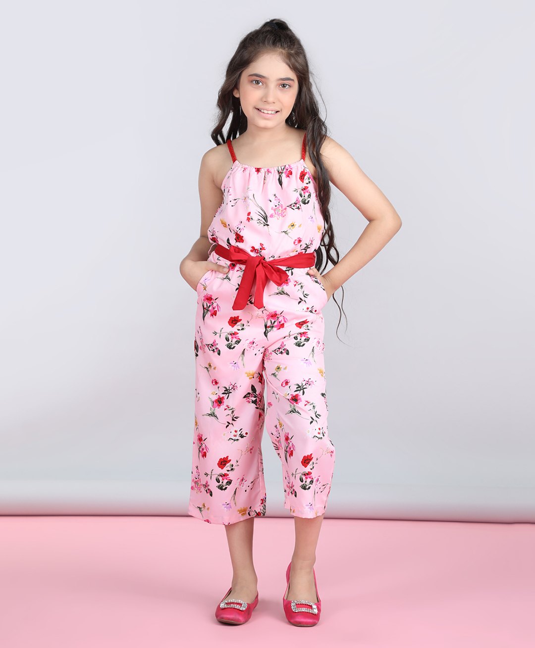 StyleStone Woven Sleeveless Floral Printed Jumpsuit - Pink & Red-image-40