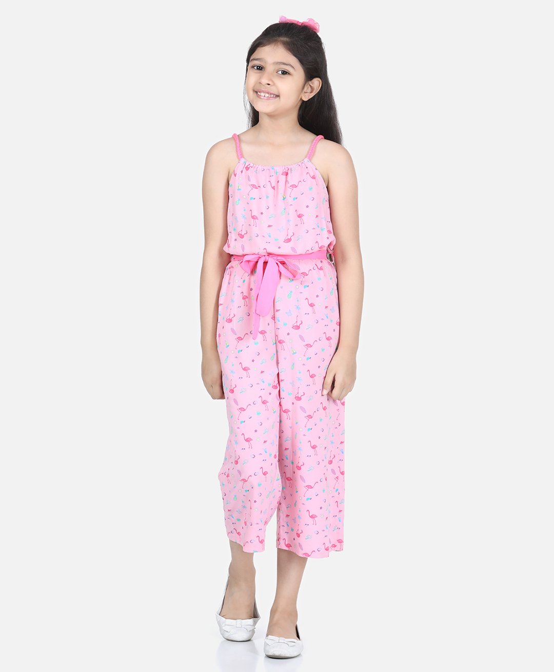 StyleStone Rayon Woven Sleeveless Flamingo Printed Jumpsuit With Belt Set - Pink-picture-17