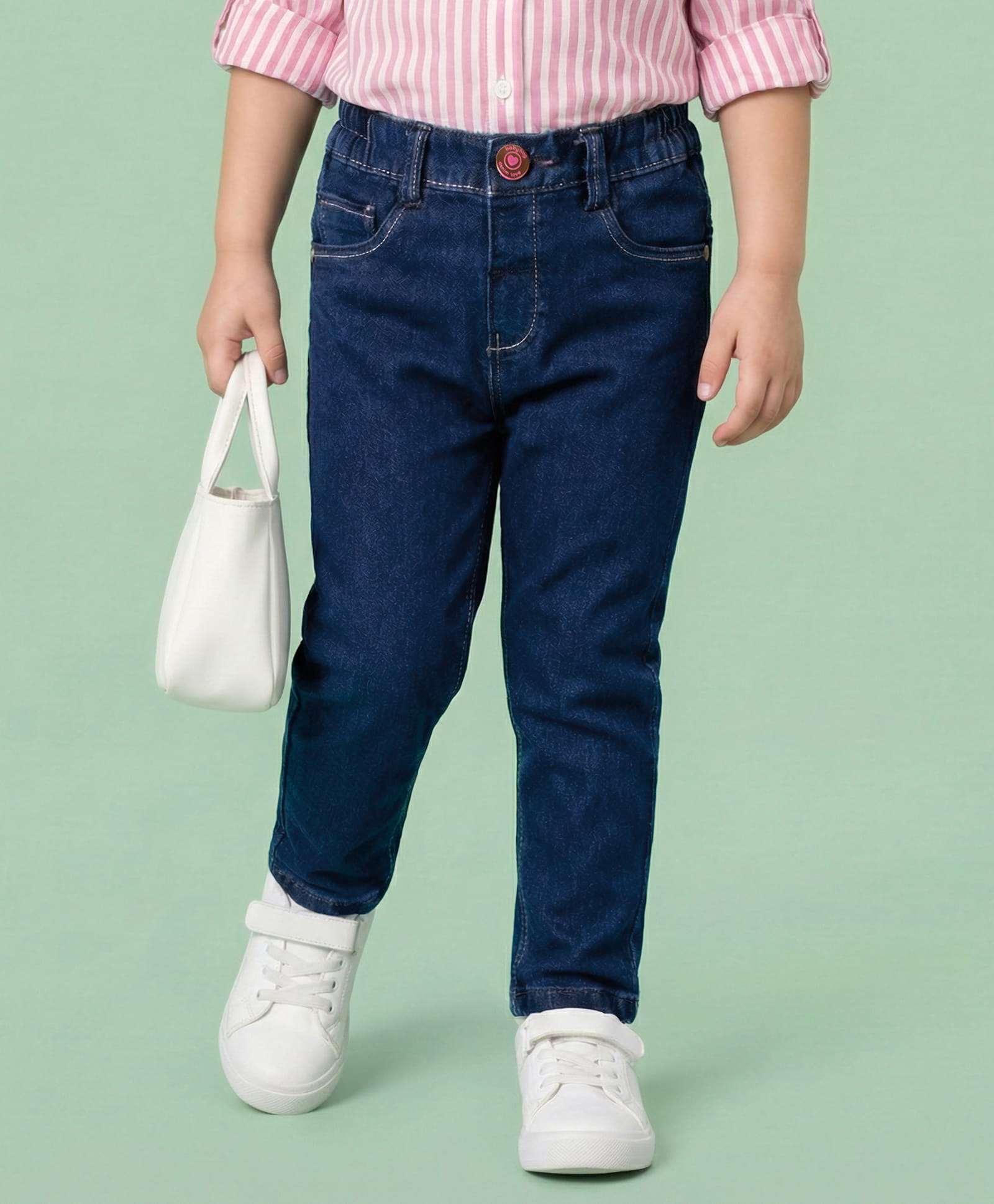 Babyhug Cotton Denim Full Length Jeans With Stretch - Navy Blue-picture-28