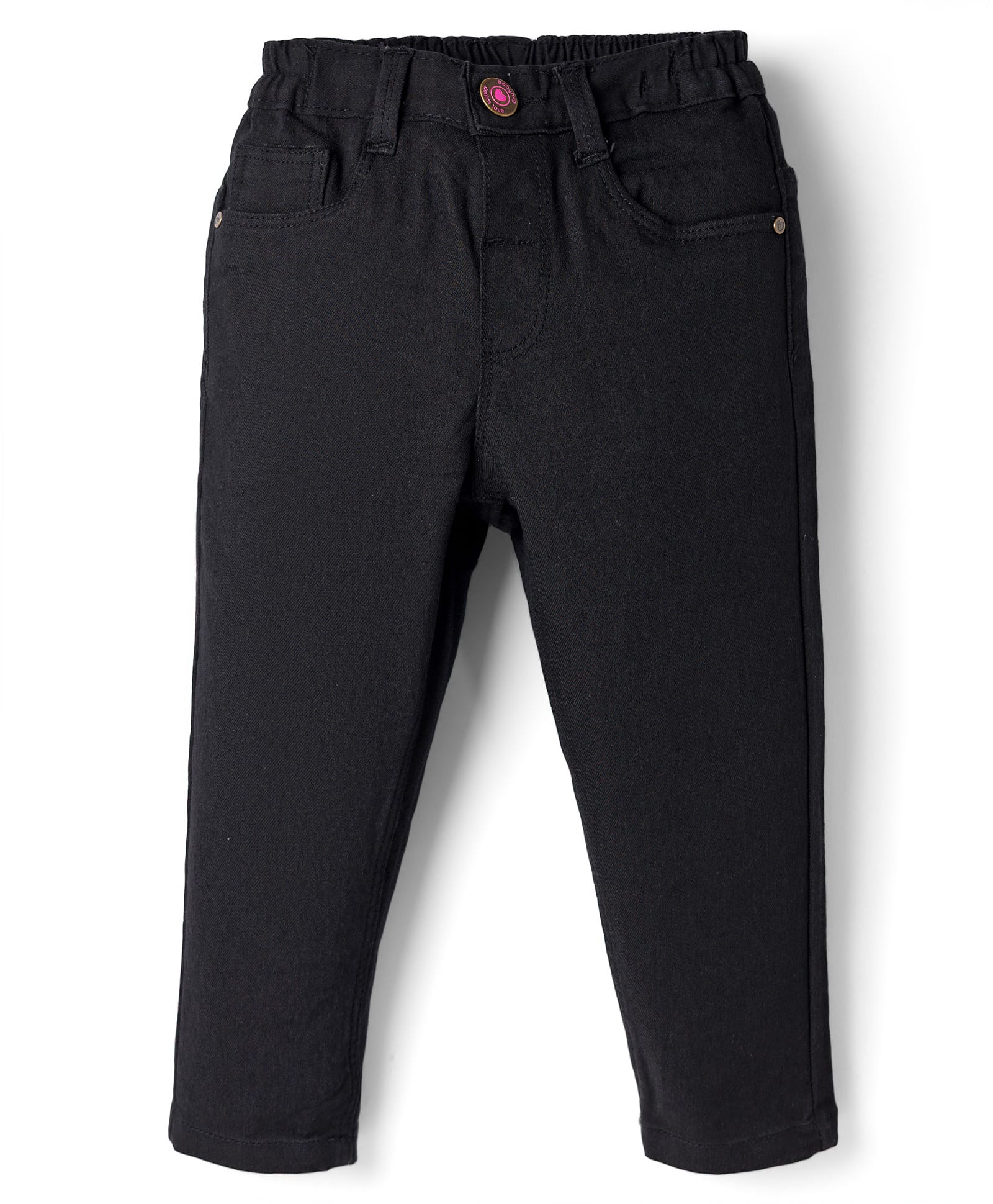 Babyhug Cotton Denim Full Length Jeans With Stretch - Black