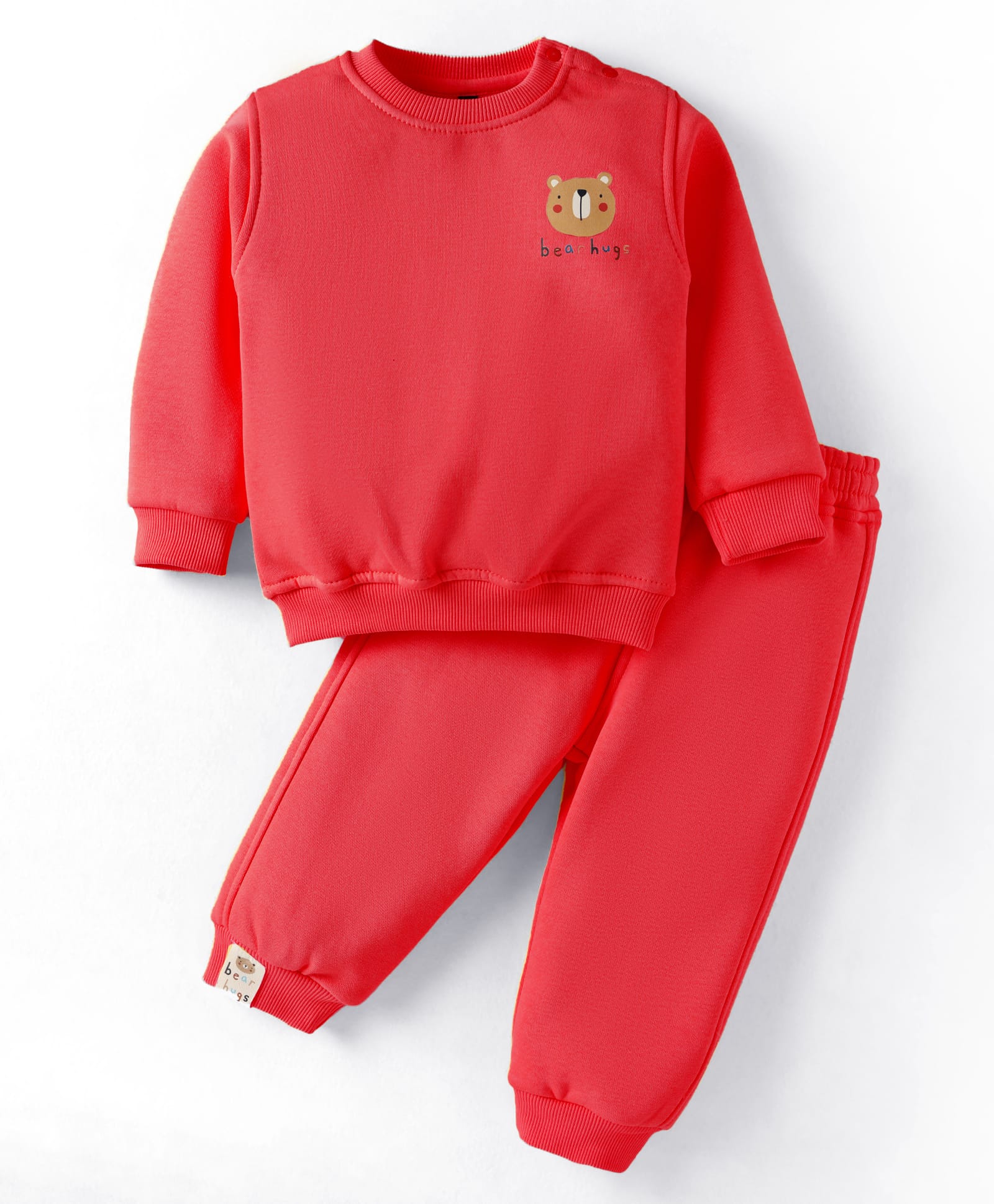Little Kangaroos Cotton Knit Full Sleeves Winter Wear T-Shirt & Lounge Pant Set With Animal Print - Red-image-10