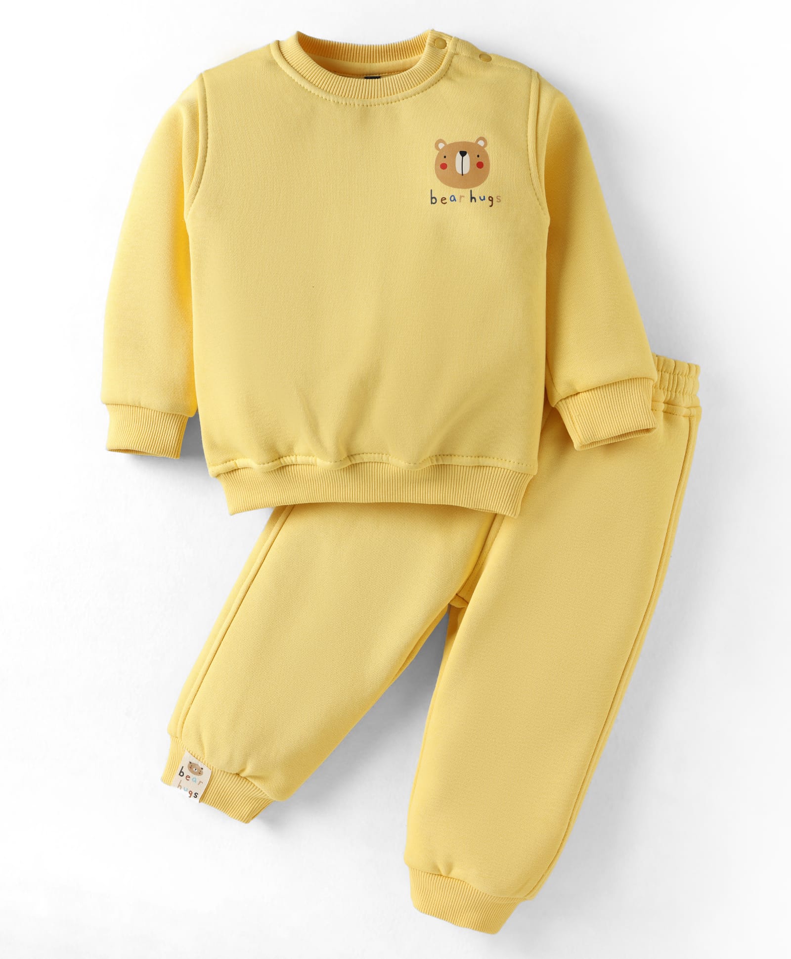 Little Kangaroos Cotton Knit Full Sleeves Winter Wear T-Shirt & Lounge Pant Set With Animal Print - Yellow-picture-29