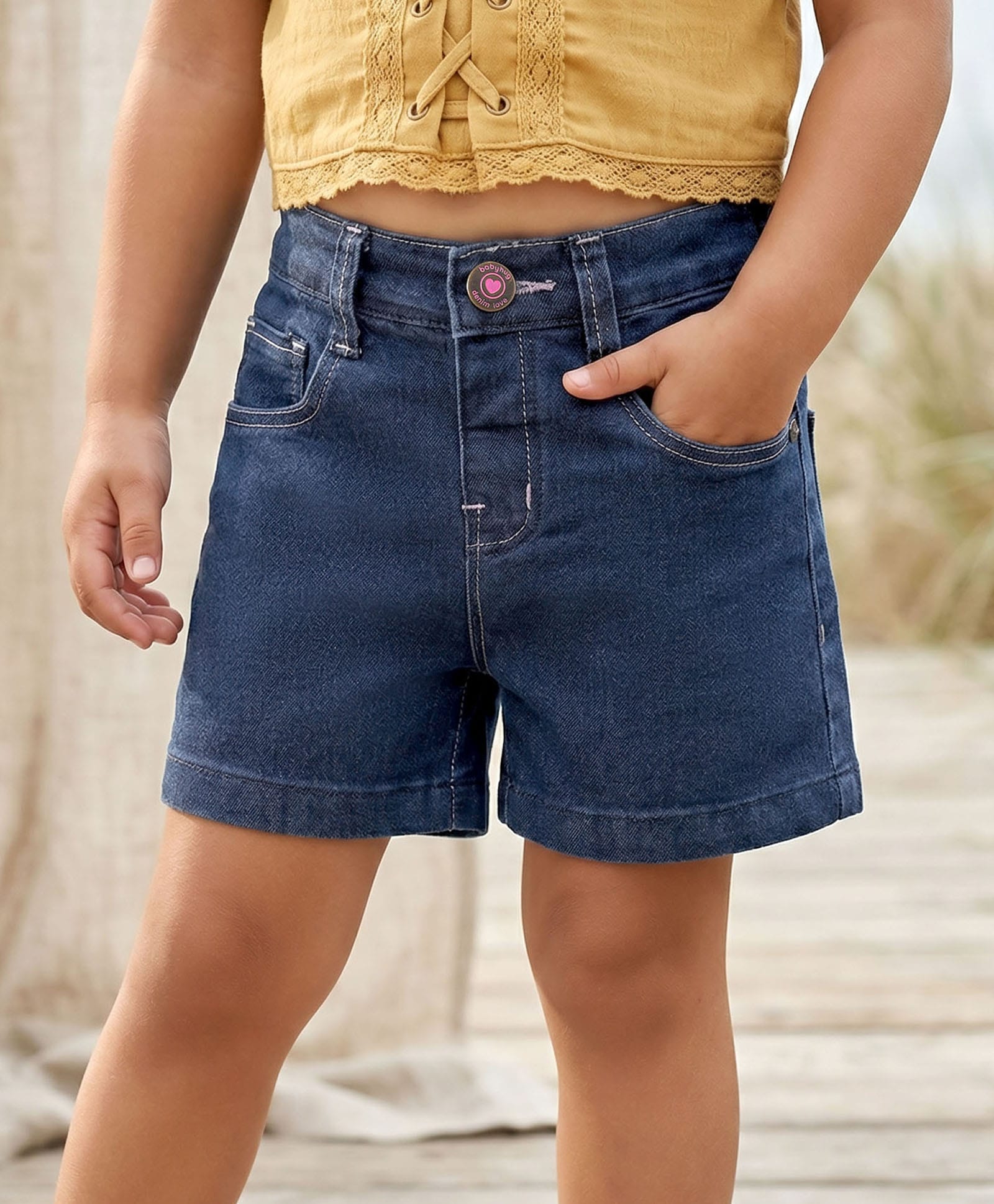 Babyhug Mid Thigh Denim Washed Shorts With Stretch - Navy Blue-picture-12
